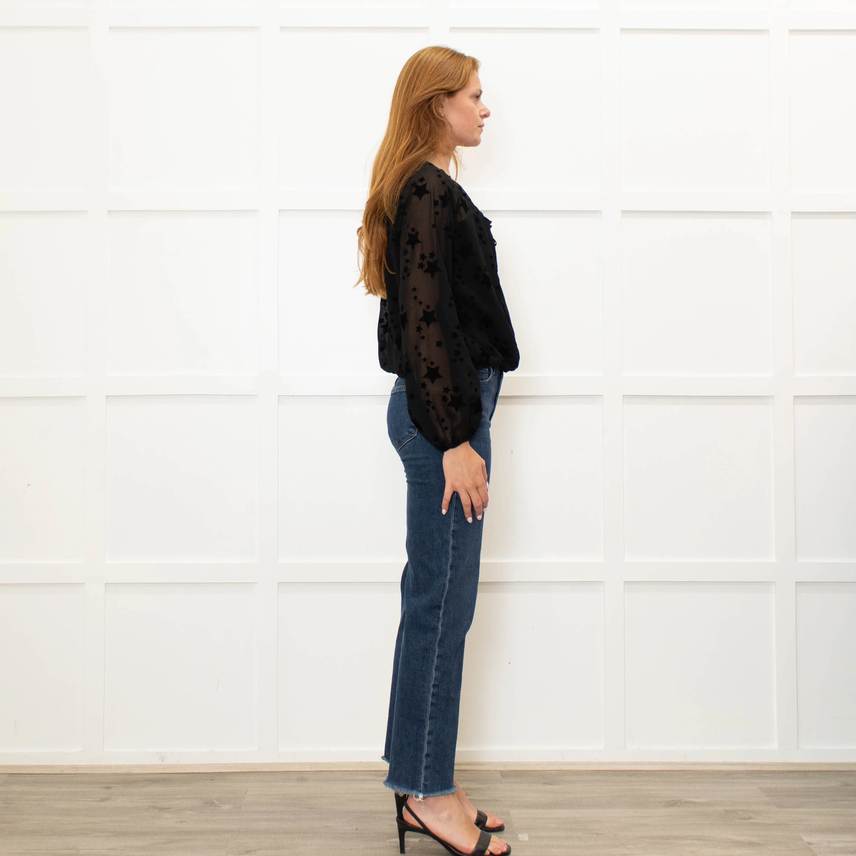 Pinko Black Star Print Sheer Long Sleeve Top - Image 6