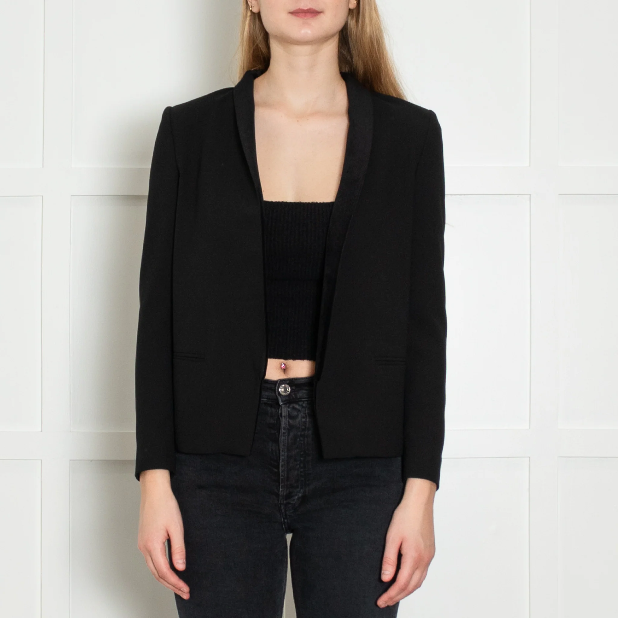 Pinko Black Velvet Collard Blazer Jacket - Image 2
