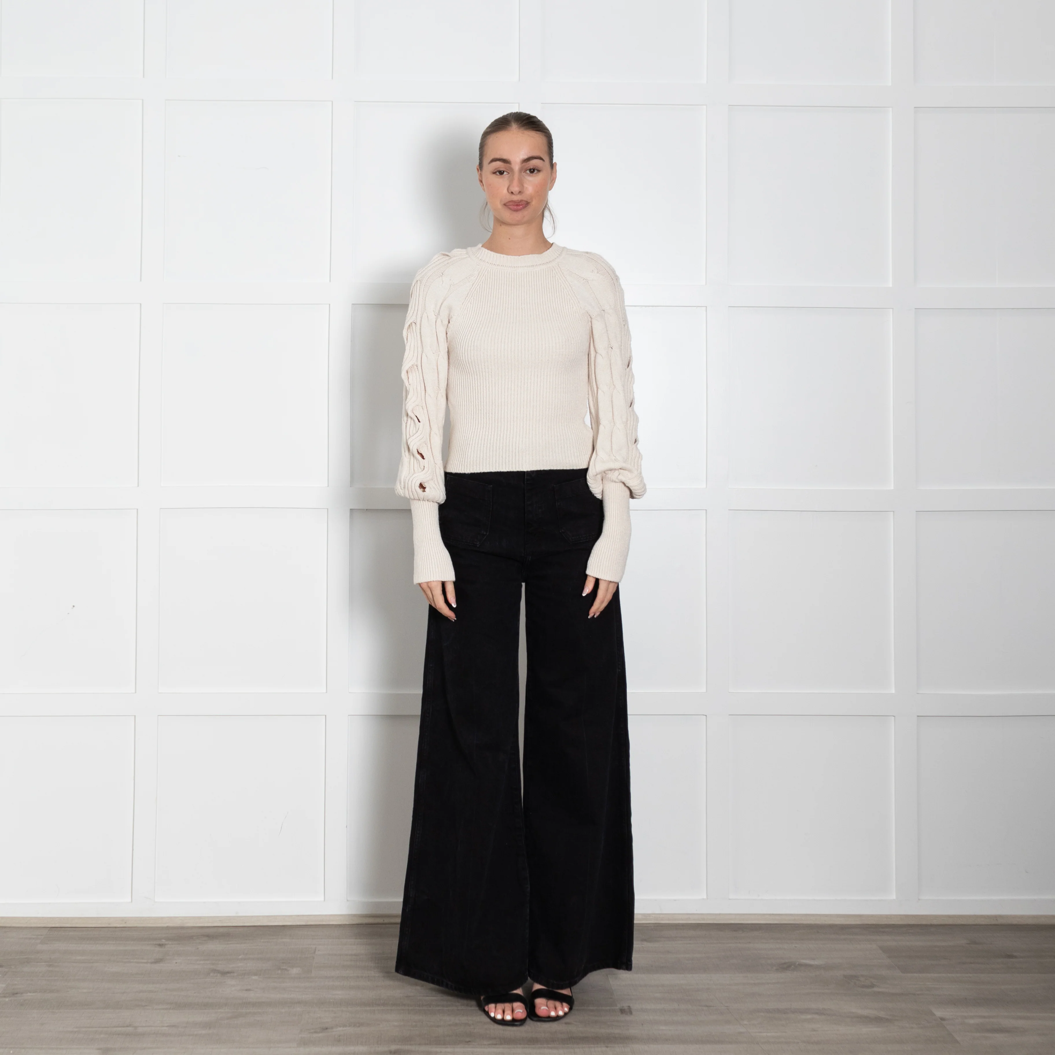 Pinko Cream Jumper with Cable Knit Sleeves
