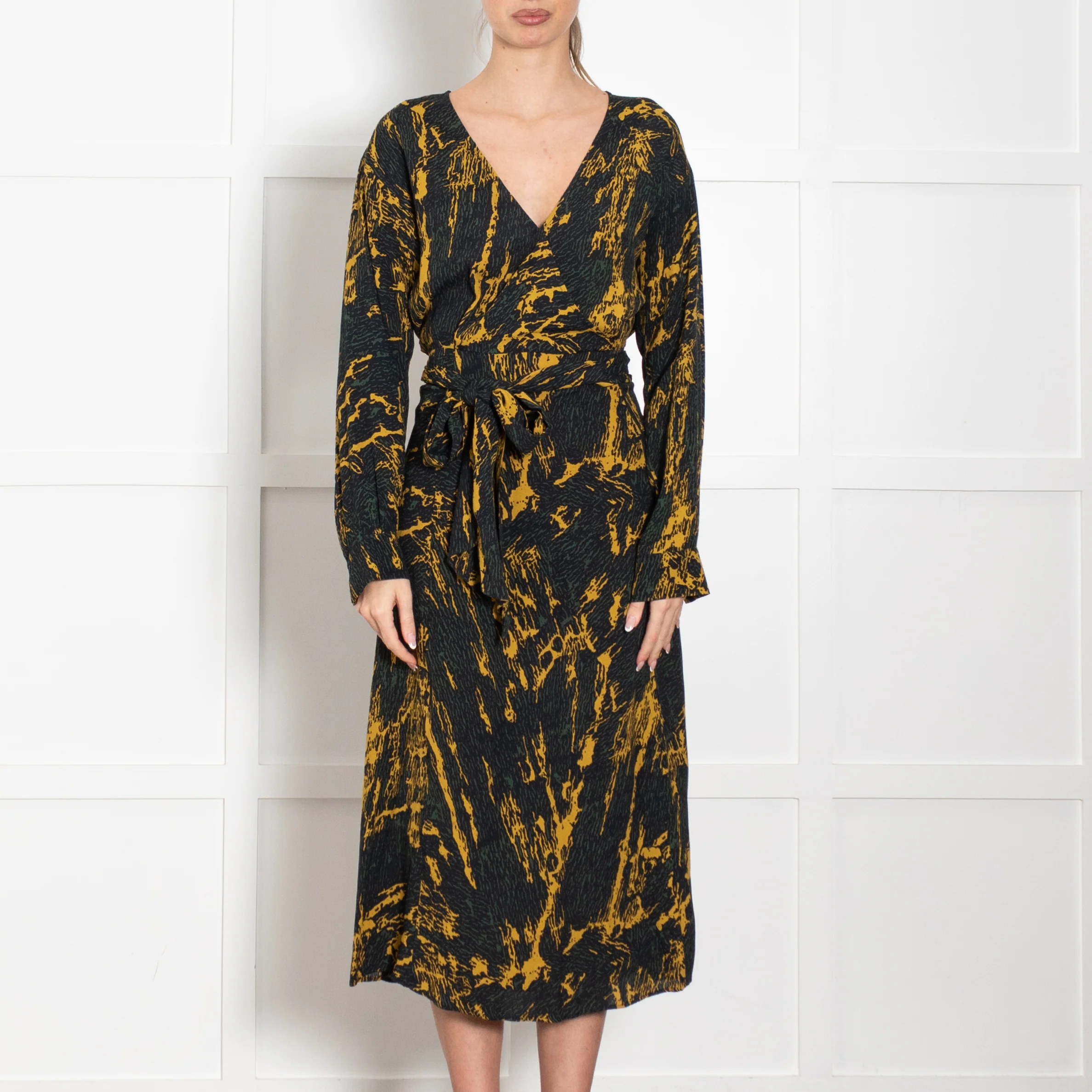 Pinko Green And Yellow Wrap Tie Long Sleeve Dress - Image 2