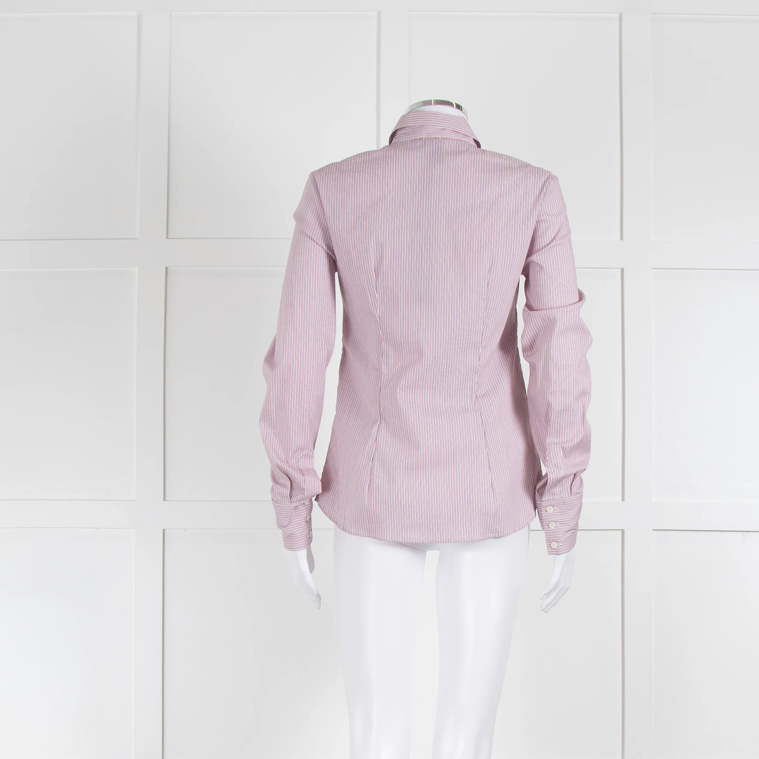 Pinko Micro Red and Blue Stripe Shirt with Open Chest Panel - Image 5