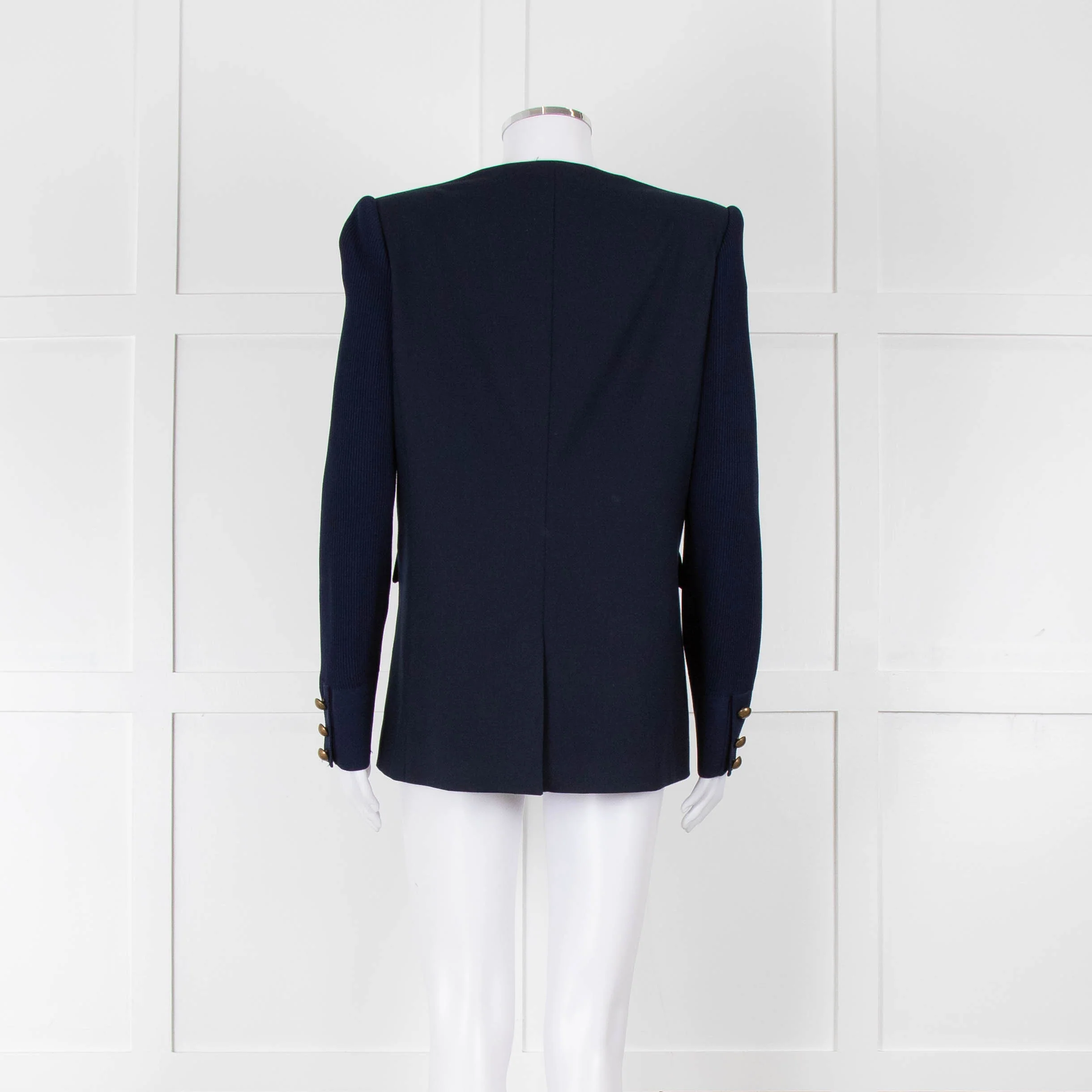 Pinko Navy Gold Button knitted Sleeves Blazer - Image 5