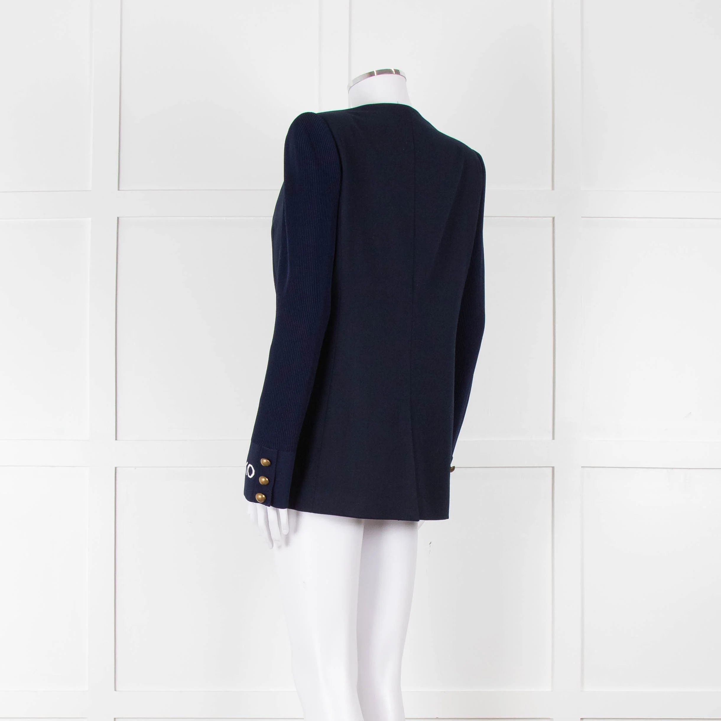 Pinko Navy Gold Button knitted Sleeves Blazer - Image 6