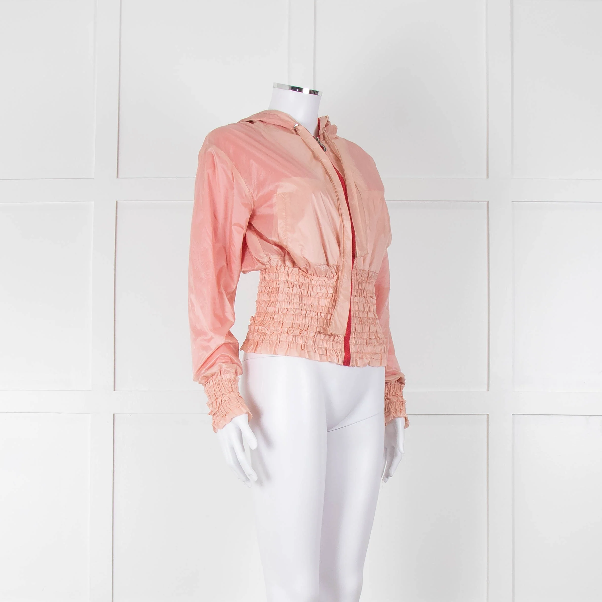 Pinko Pale Peach Red Zip Short Wind Stopper Hooded Jacket - Image 2