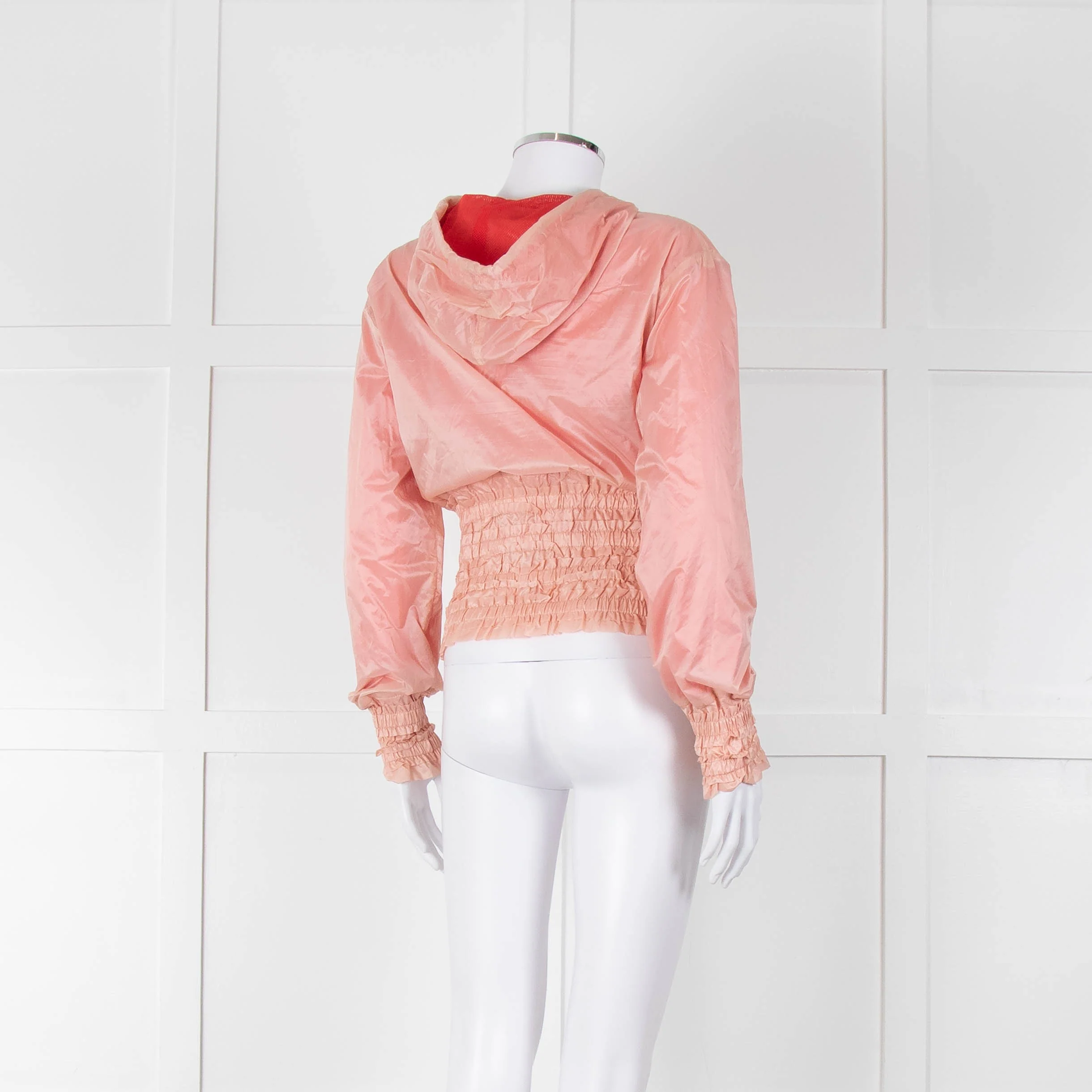 Pinko Pale Peach Red Zip Short Wind Stopper Hooded Jacket - Image 4