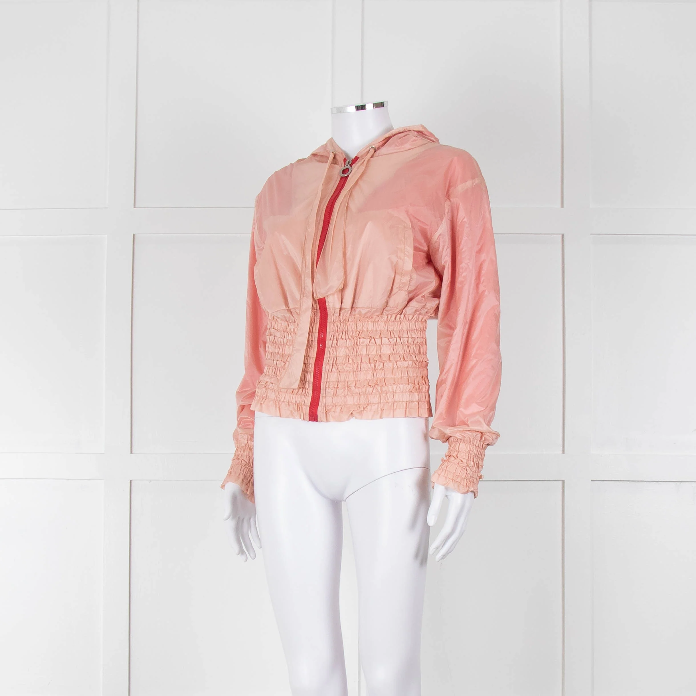 Pinko Pale Peach Red Zip Short Wind Stopper Hooded Jacket - Image 8