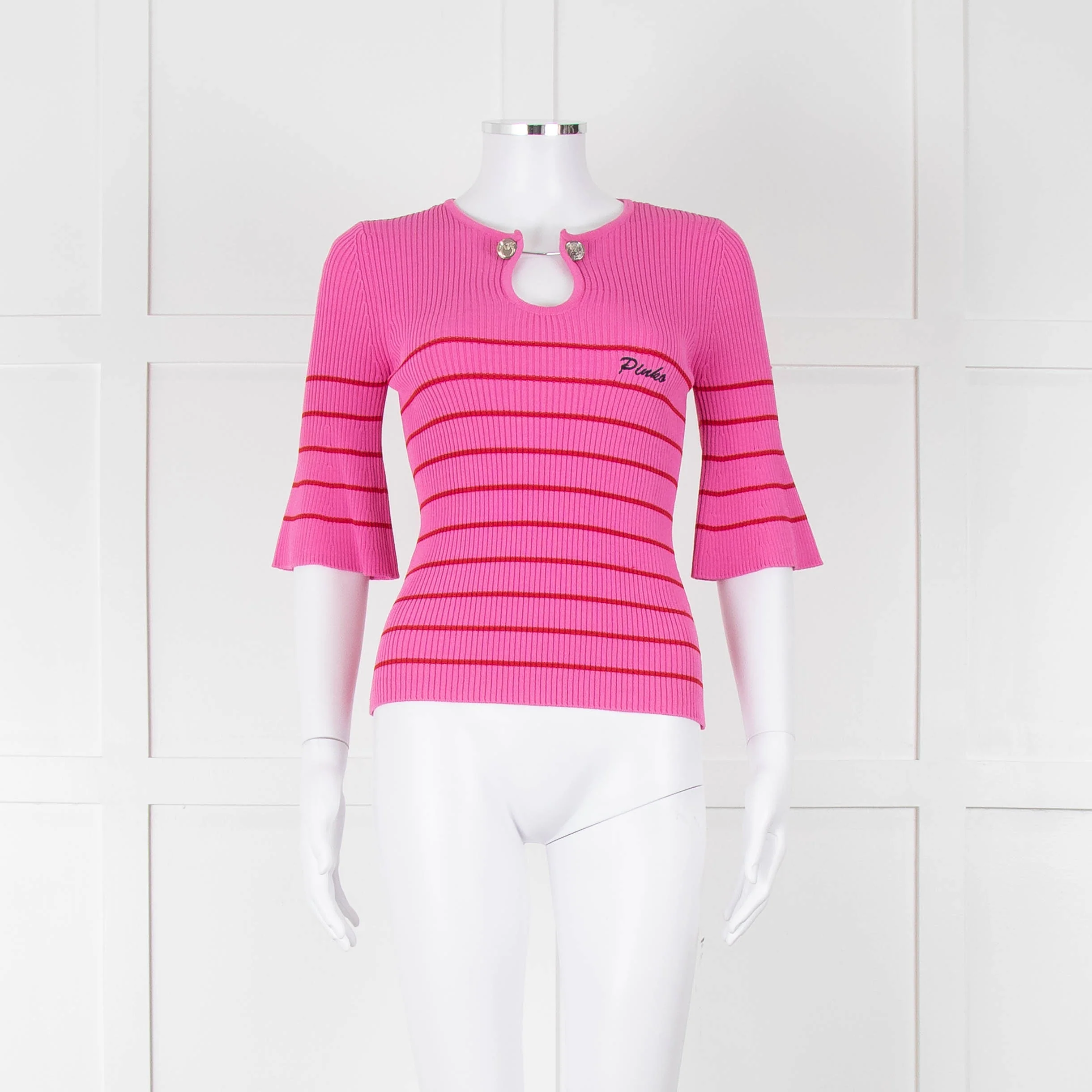 Pinko Pink With Red Striped Ribbed Top