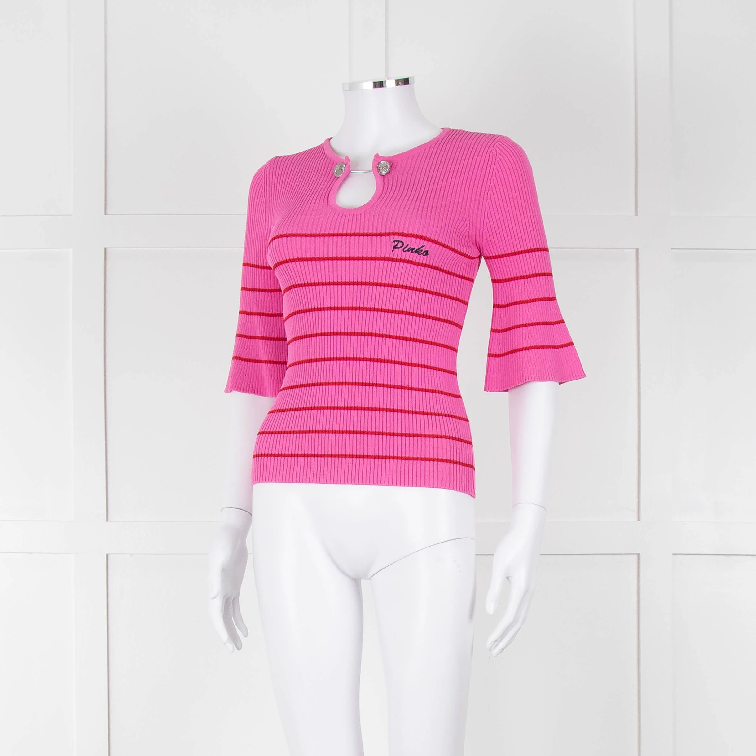 Pinko Pink With Red Striped Ribbed Top - Image 8