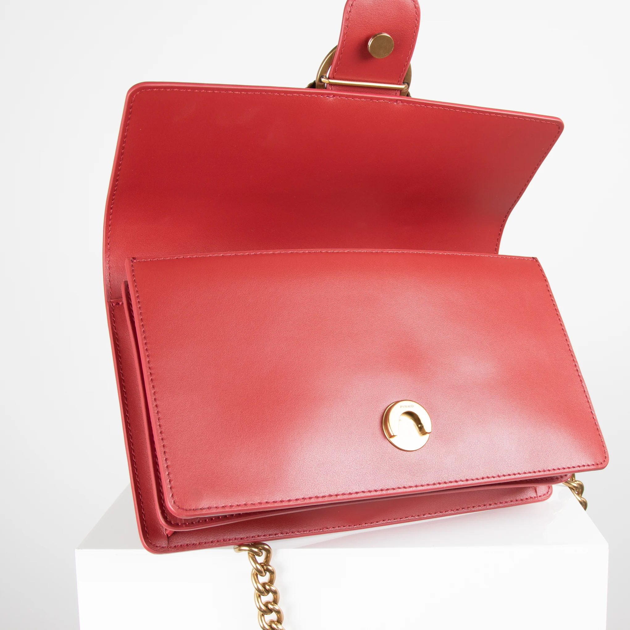 Pinko Red Leather Love Icon Simply Crossbody Bag - Image 5