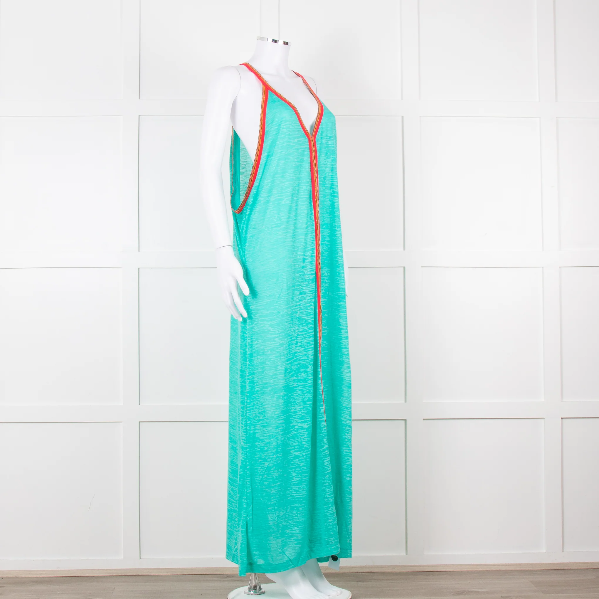 Pitusa Green Maxi Dress With Multicoloured Embroidery Edging - Image 2