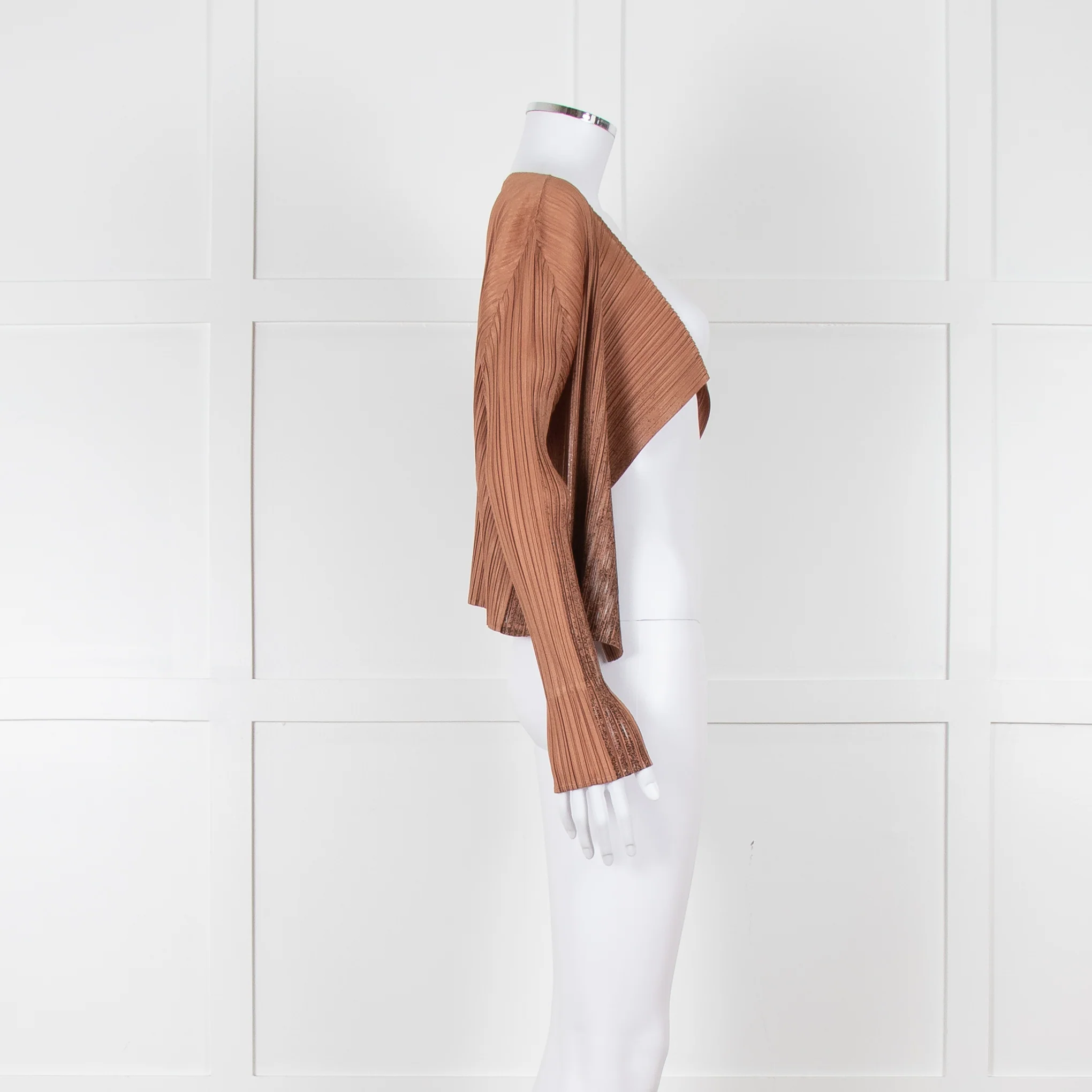 Pleats Please Caramel Brown Ombre Detail Short Jacket - Image 3