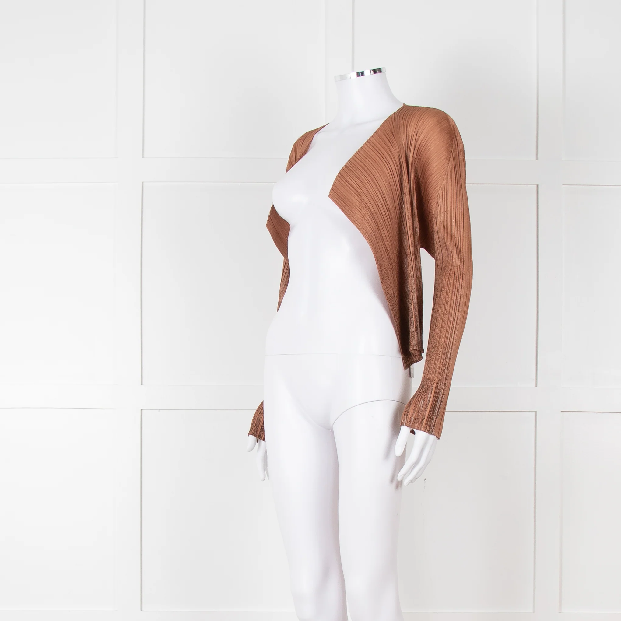 Pleats Please Caramel Brown Ombre Detail Short Jacket - Image 8