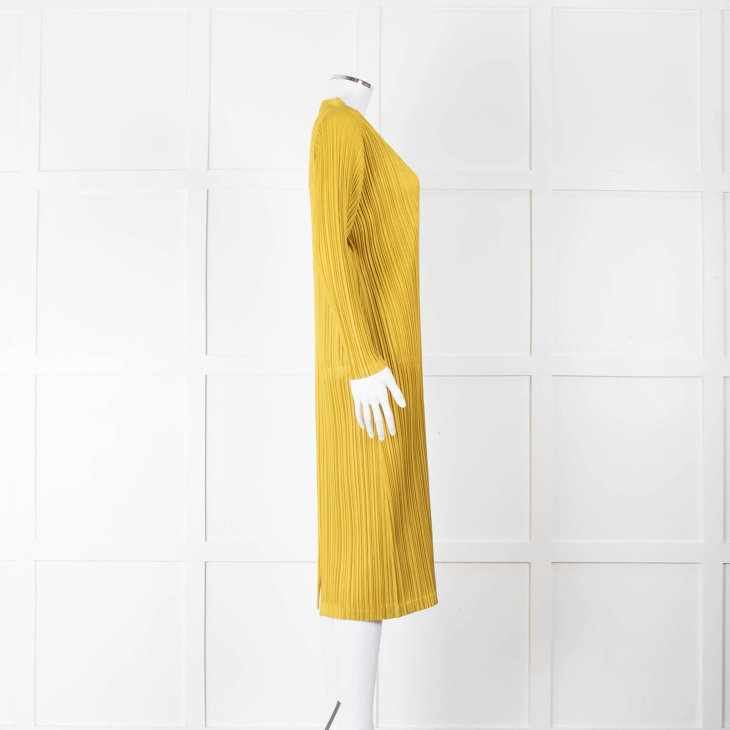 Pleats Please Moss Green V- Neck Plisse Dress - Image 3