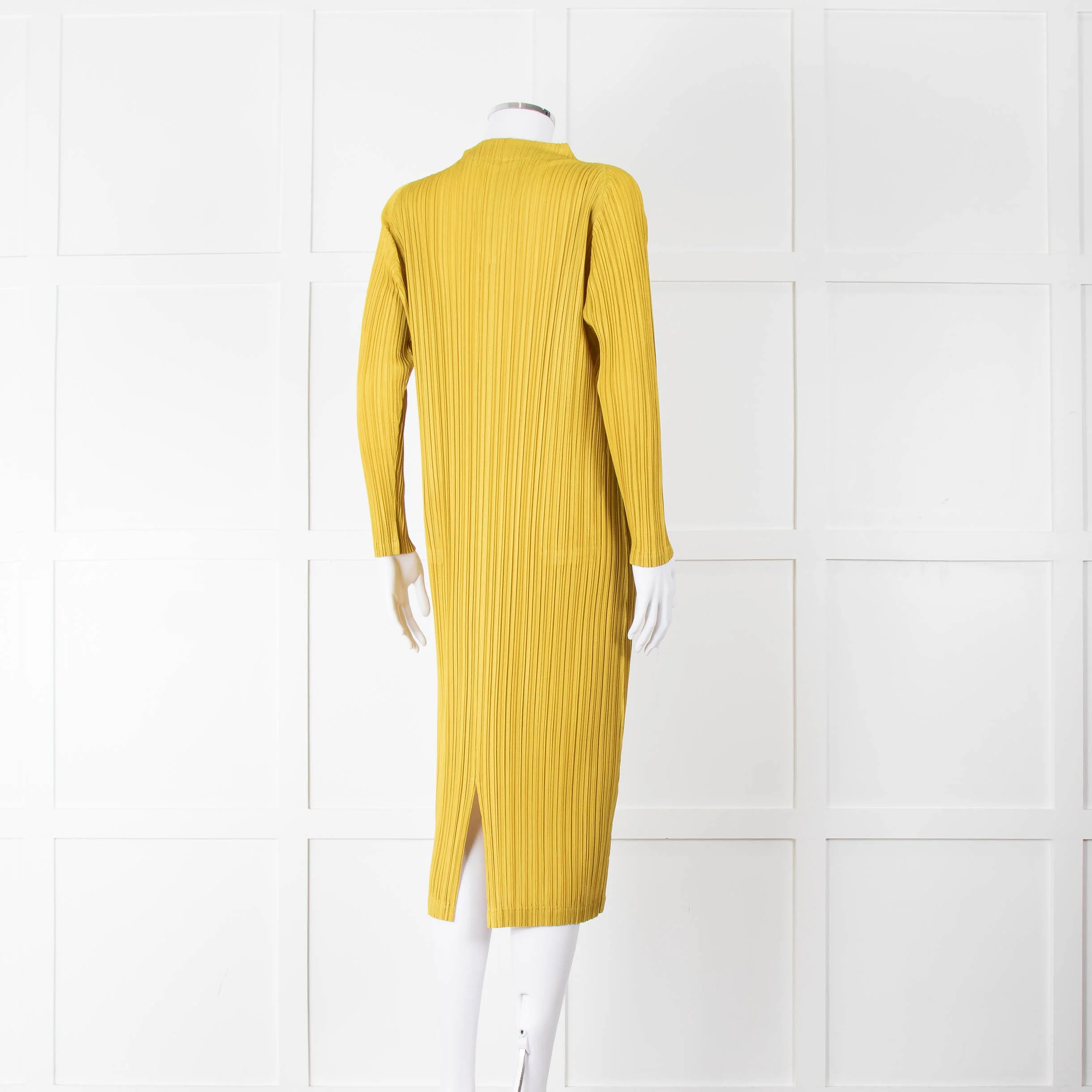 Pleats Please Moss Green V- Neck Plisse Dress - Image 4