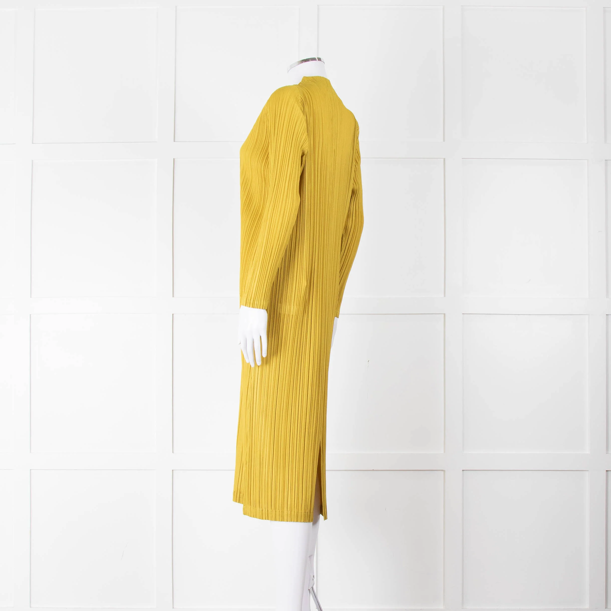 Pleats Please Moss Green V- Neck Plisse Dress - Image 6