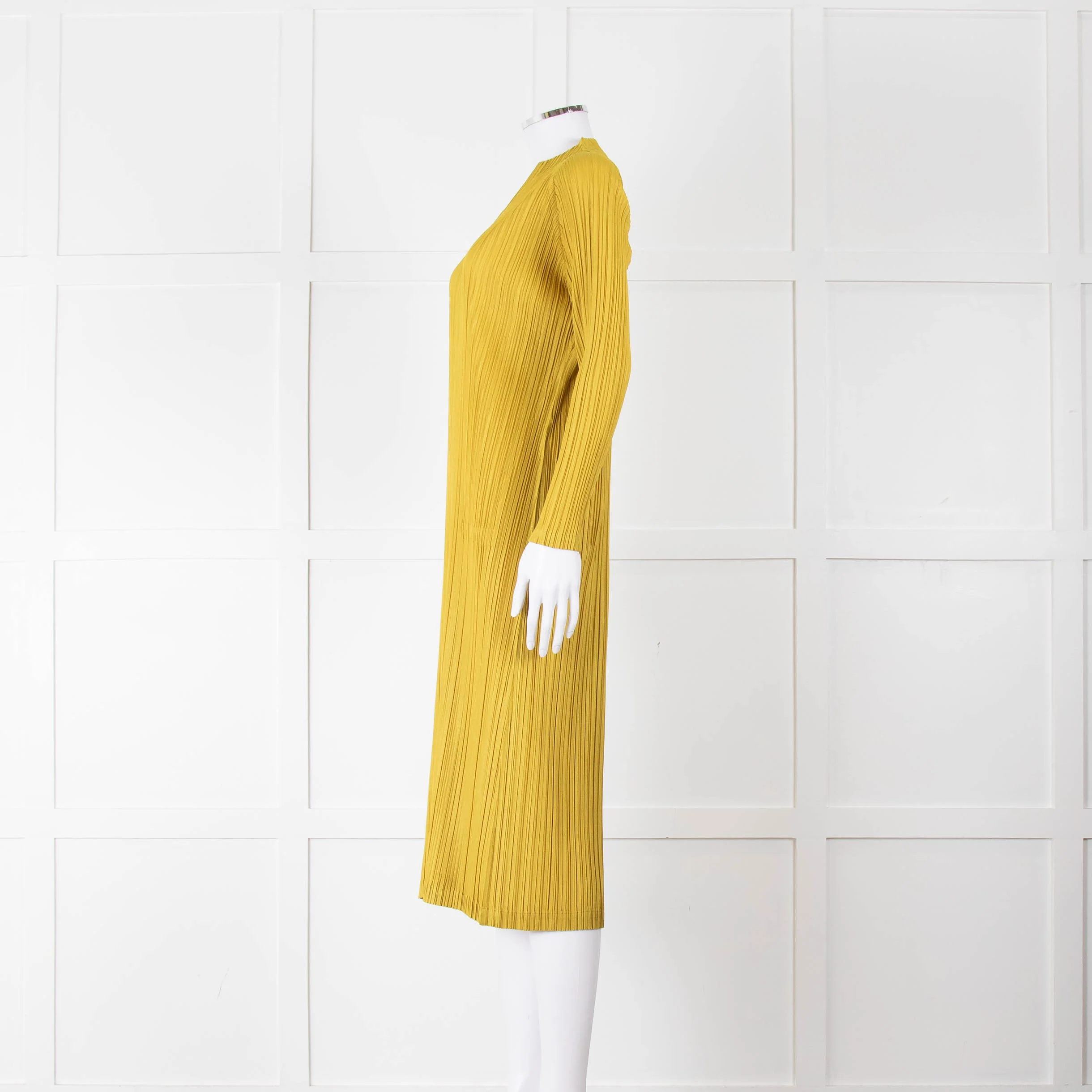 Pleats Please Moss Green V- Neck Plisse Dress - Image 7