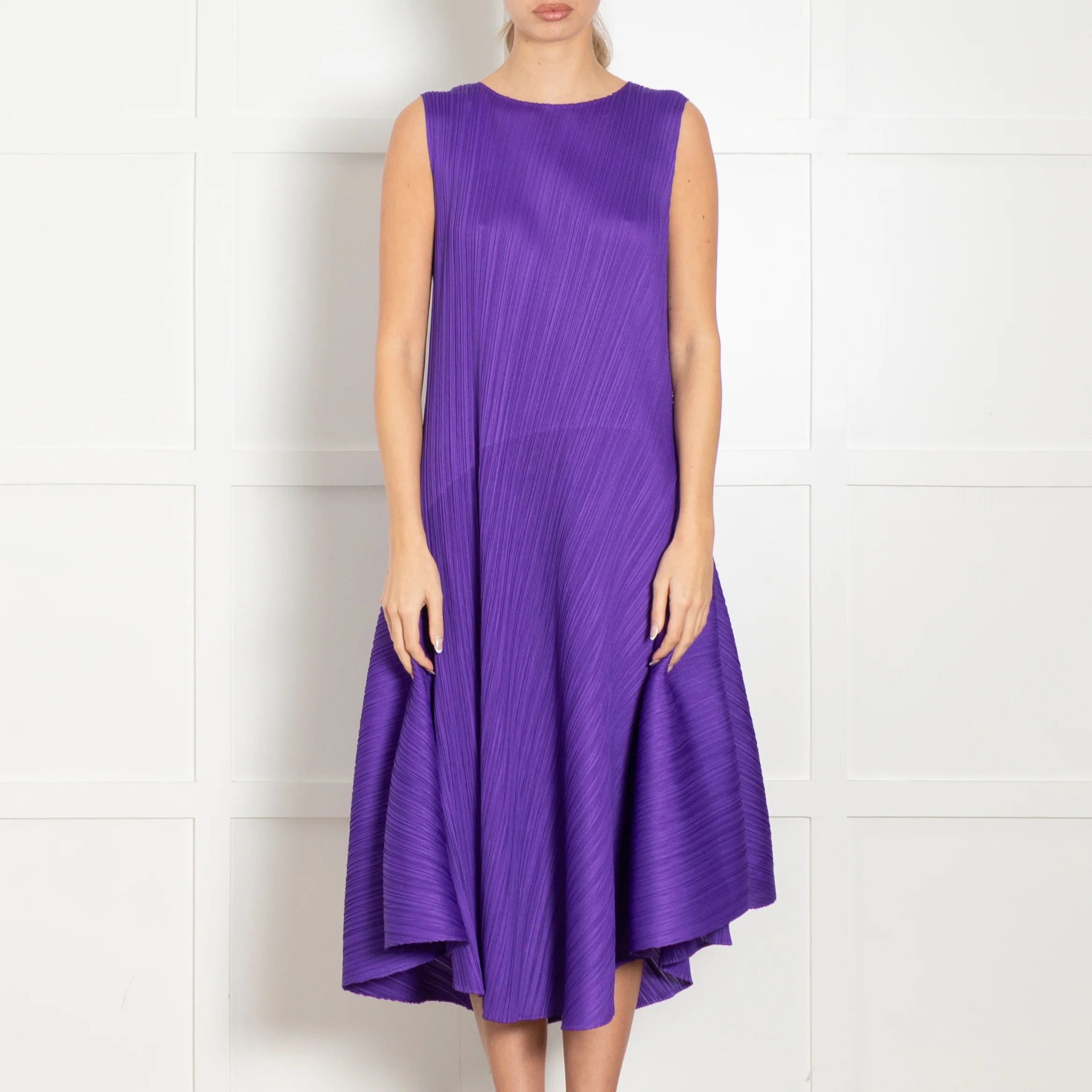 Issey Miyake Pleats Please Purple Sleeveless Asymmetric Dress - Image 2