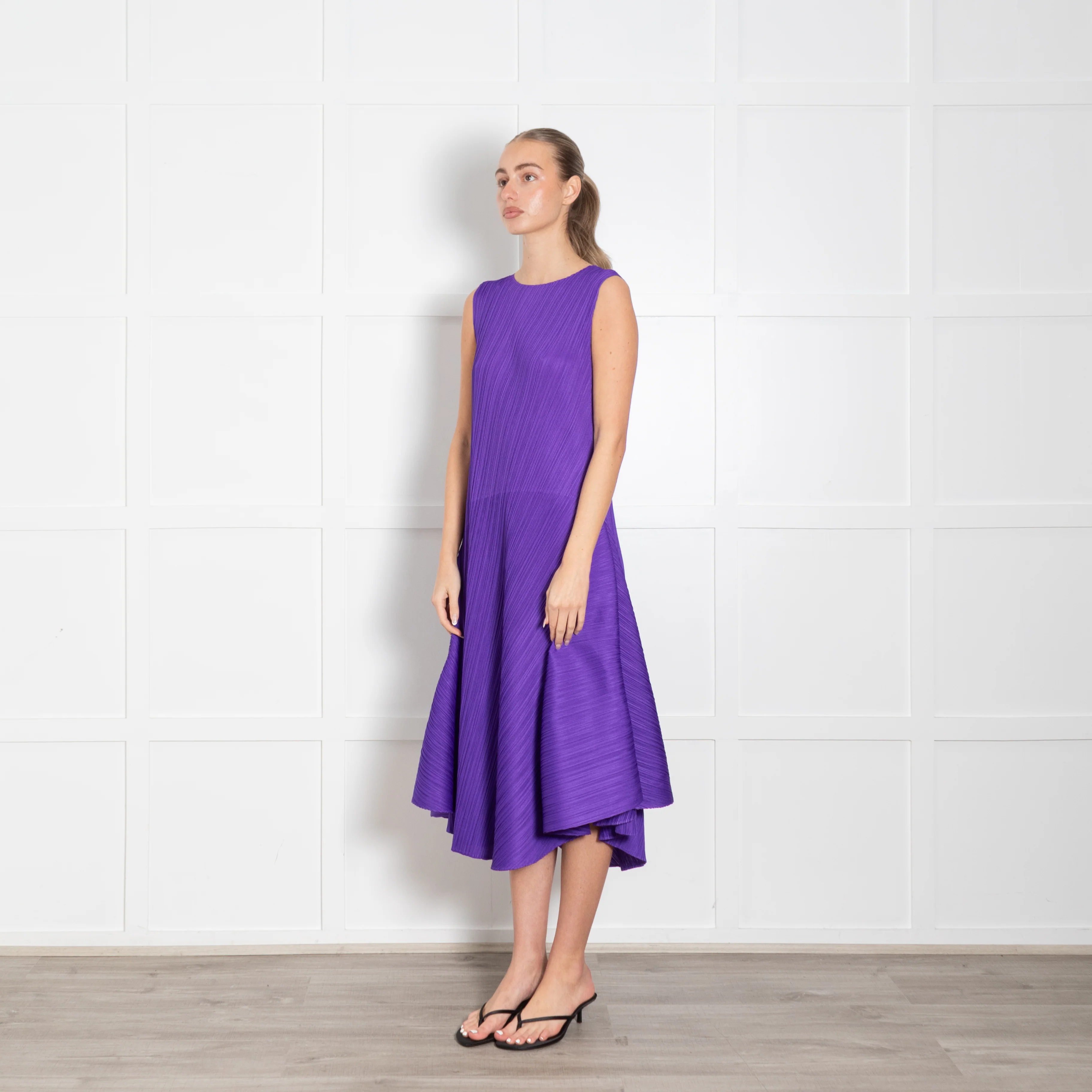 Issey Miyake Pleats Please Purple Sleeveless Asymmetric Dress - Image 3