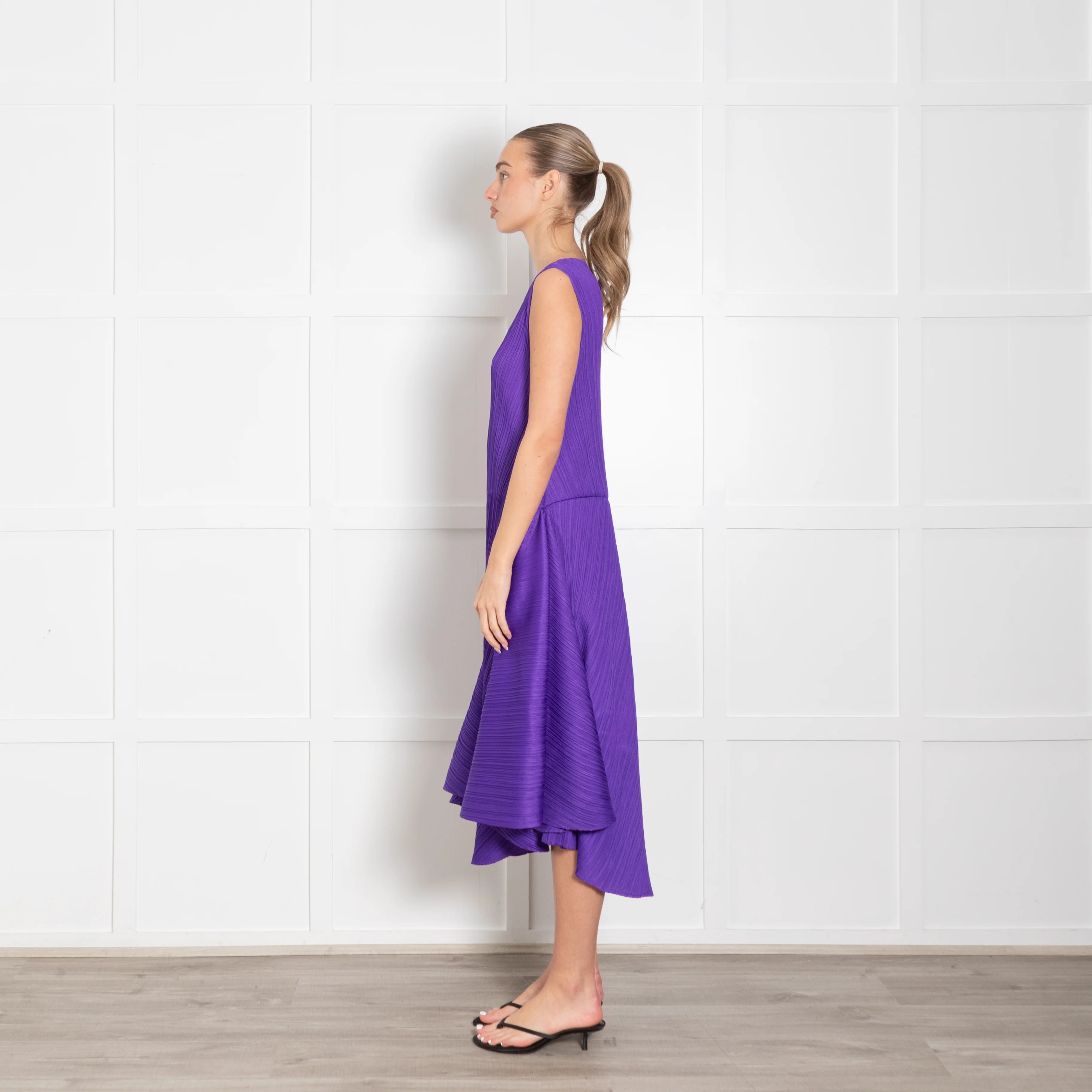 Issey Miyake Pleats Please Purple Sleeveless Asymmetric Dress - Image 4