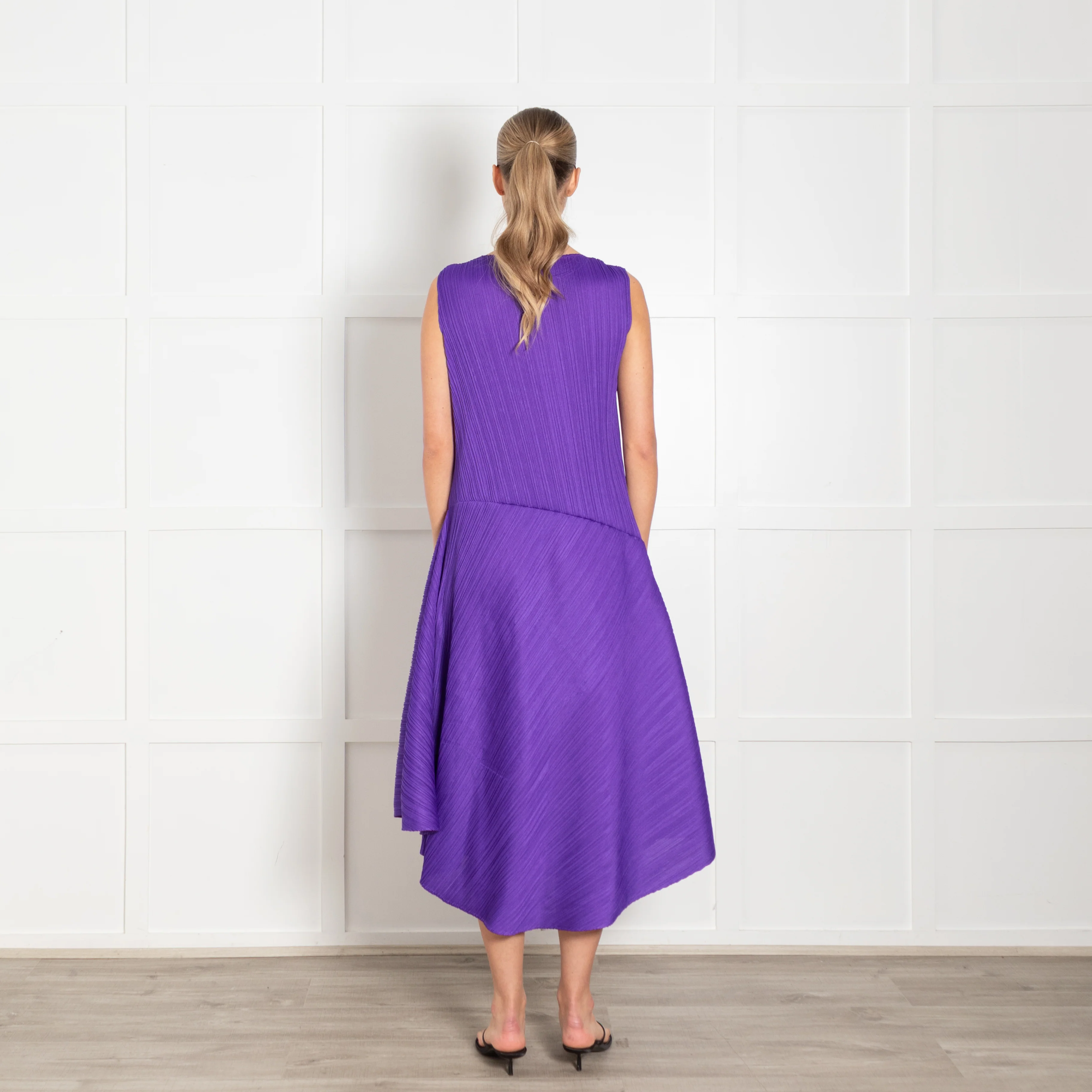 Issey Miyake Pleats Please Purple Sleeveless Asymmetric Dress - Image 5