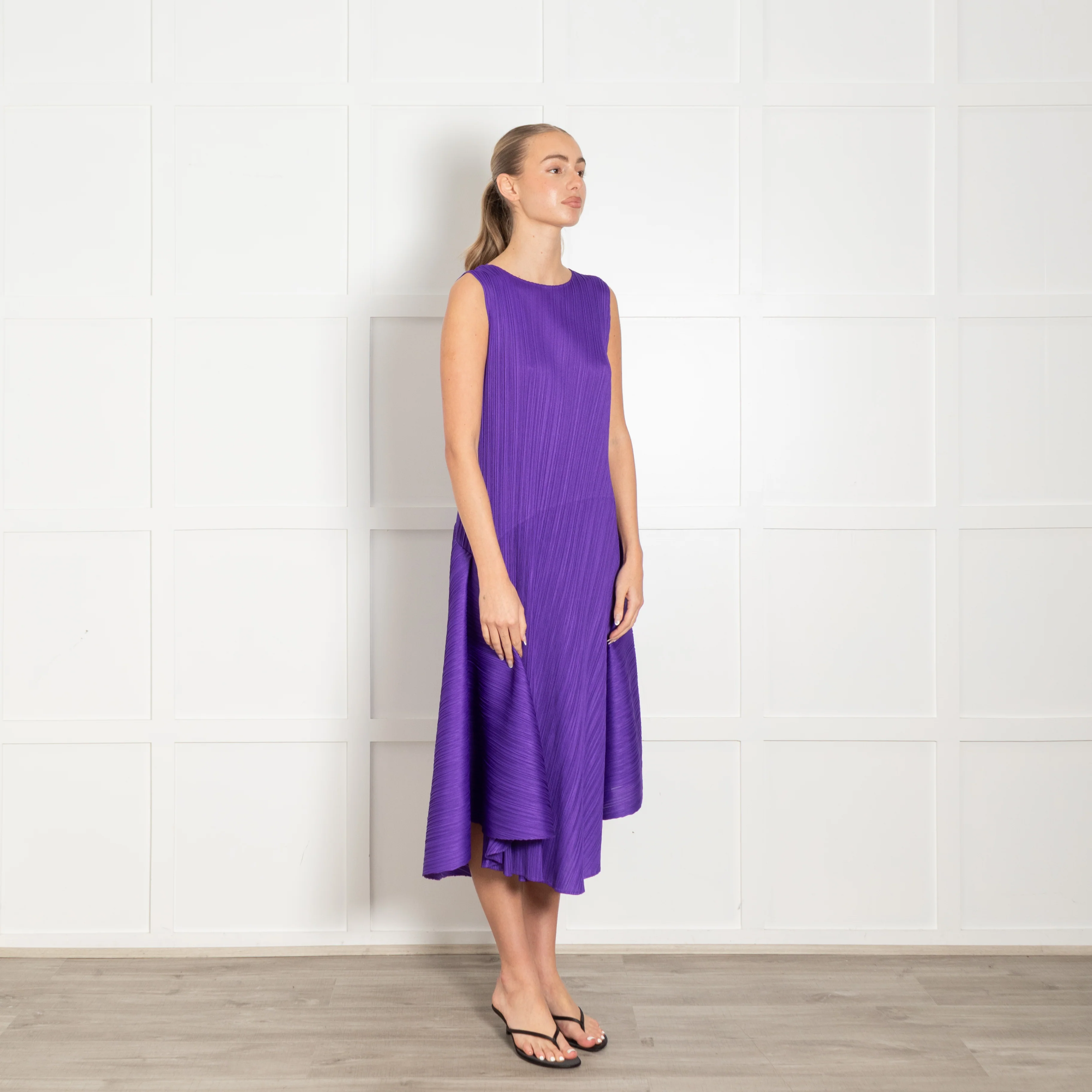 Issey Miyake Pleats Please Purple Sleeveless Asymmetric Dress - Image 7