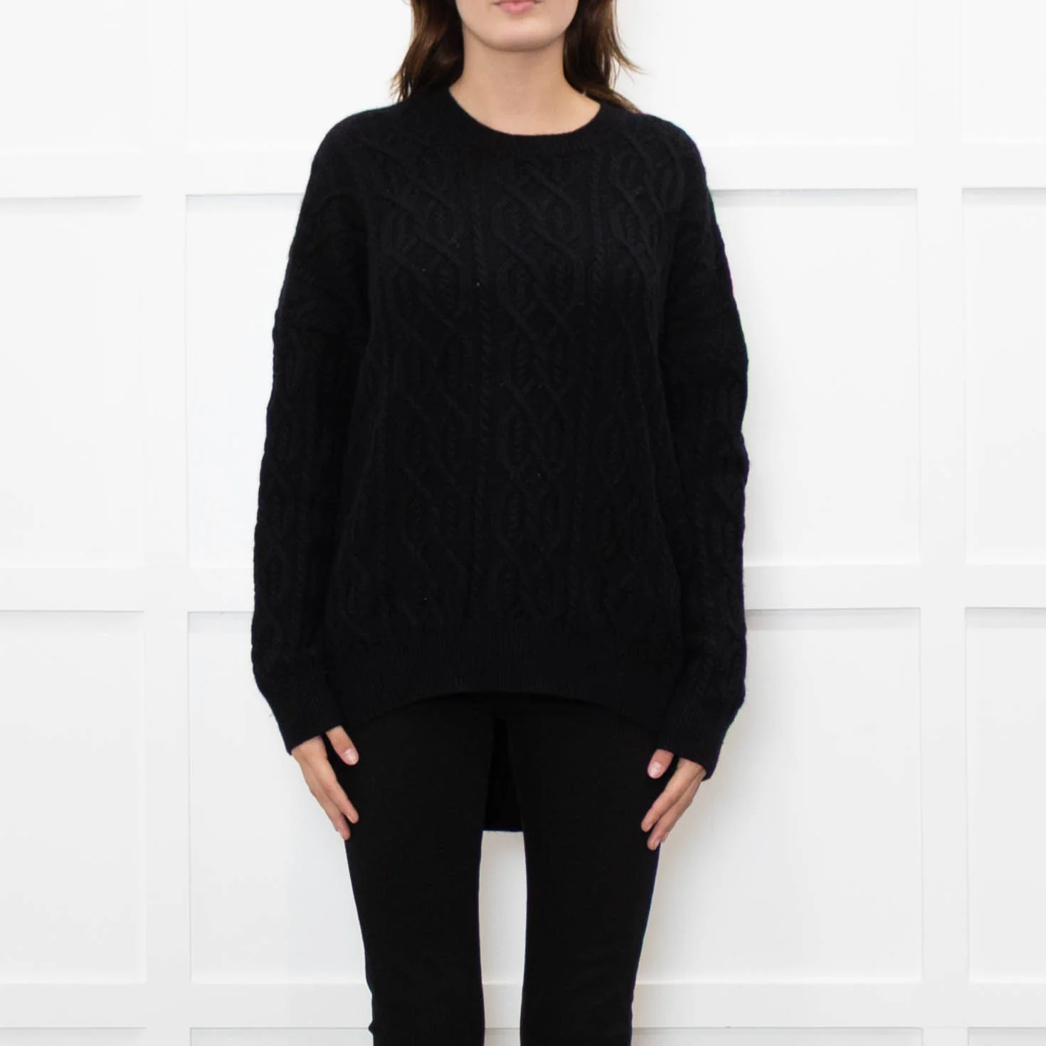 Podeny Black Wool & Cashmere Mix Cable Knit Crew Neck Jumper - Image 2