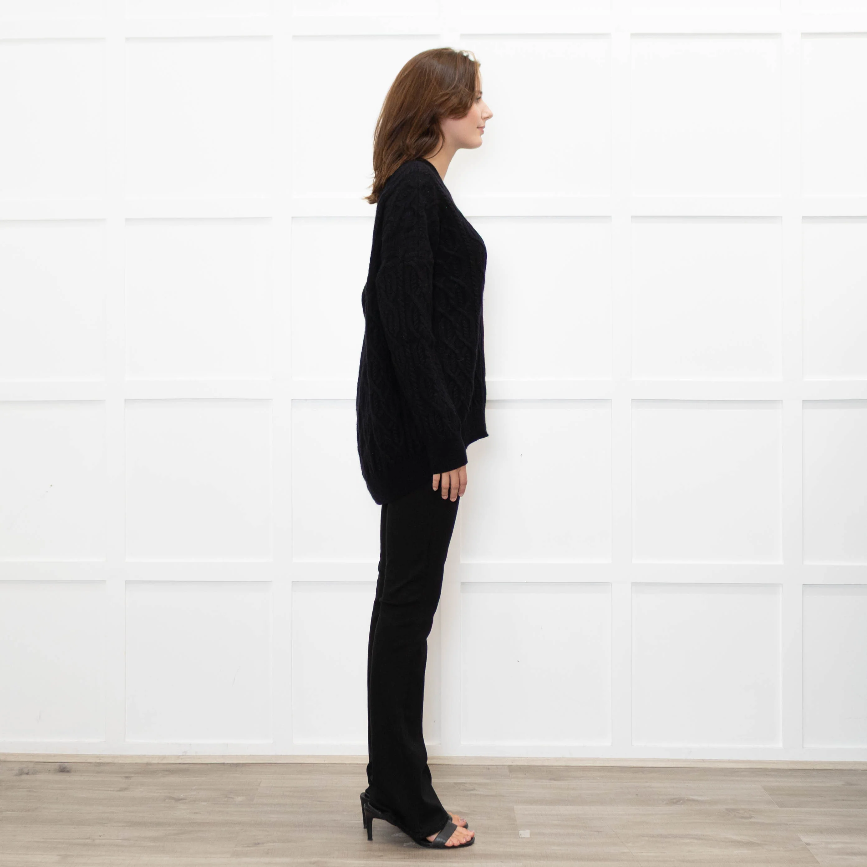 Podeny Black Wool & Cashmere Mix Cable Knit Crew Neck Jumper - Image 6