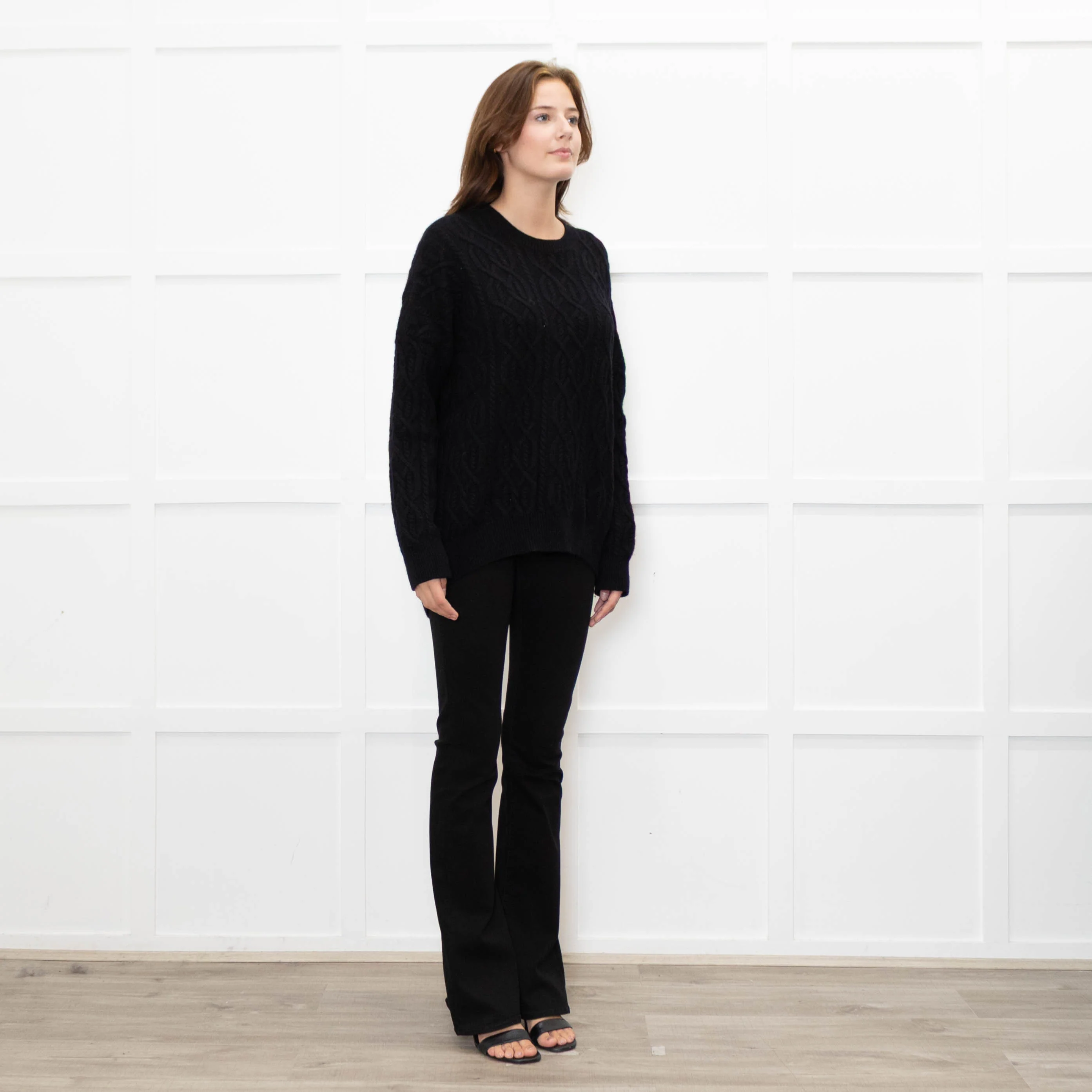 Podeny Black Wool & Cashmere Mix Cable Knit Crew Neck Jumper - Image 7
