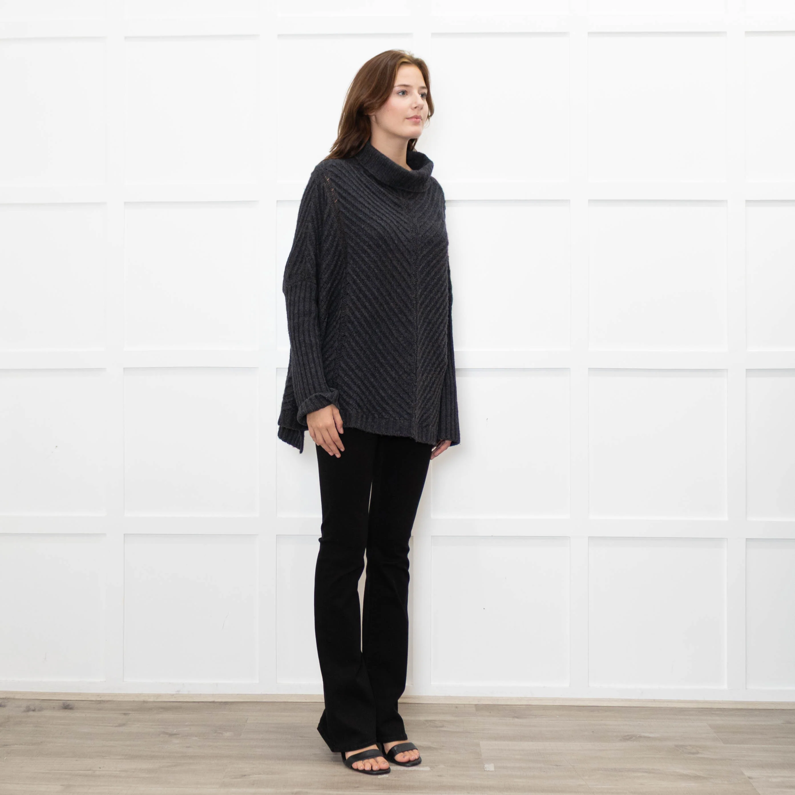 Podeny Dark Grey Chunky Knit Polo Neck - Image 7