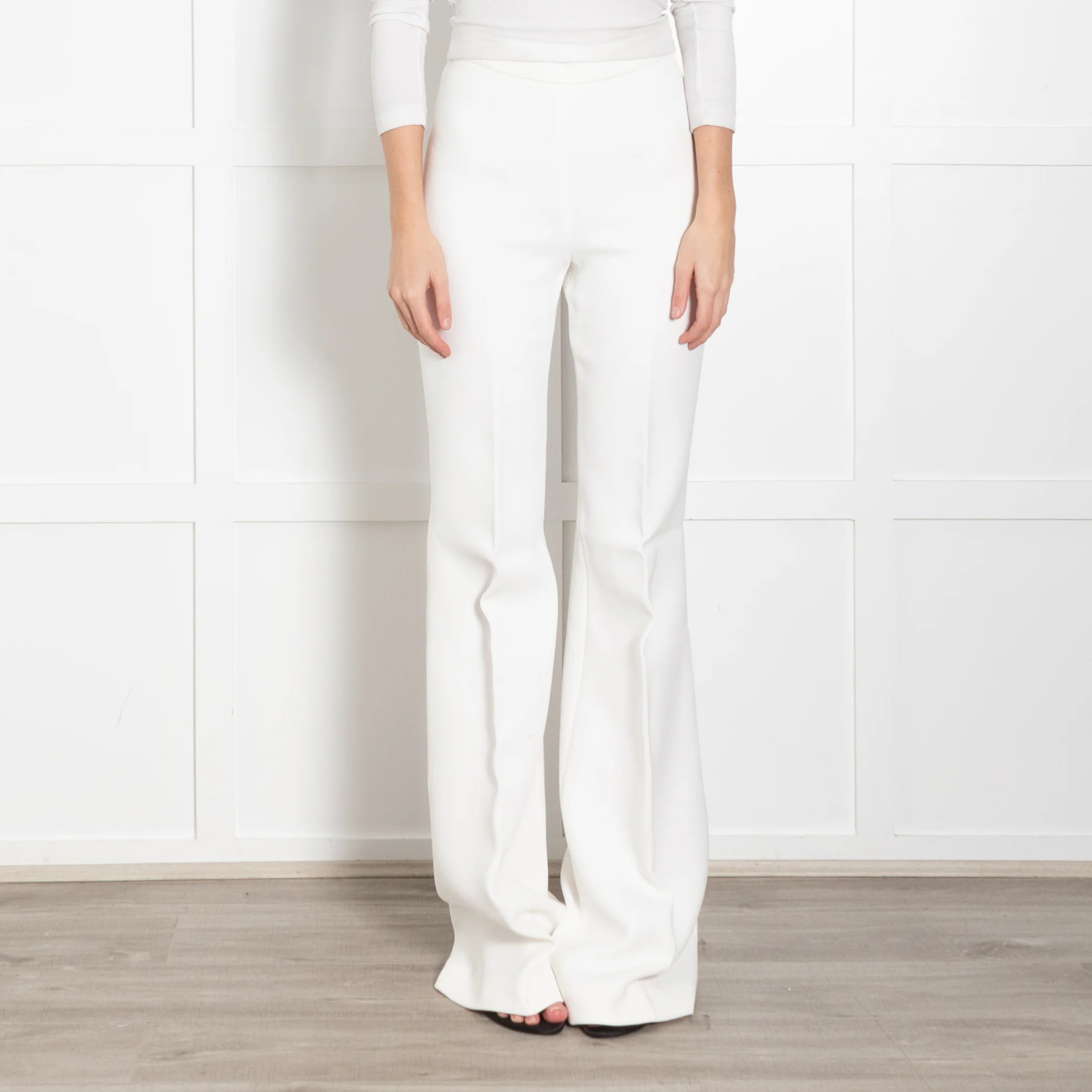 Podeny White Flared Leg Wool Blend Trousers - Image 2