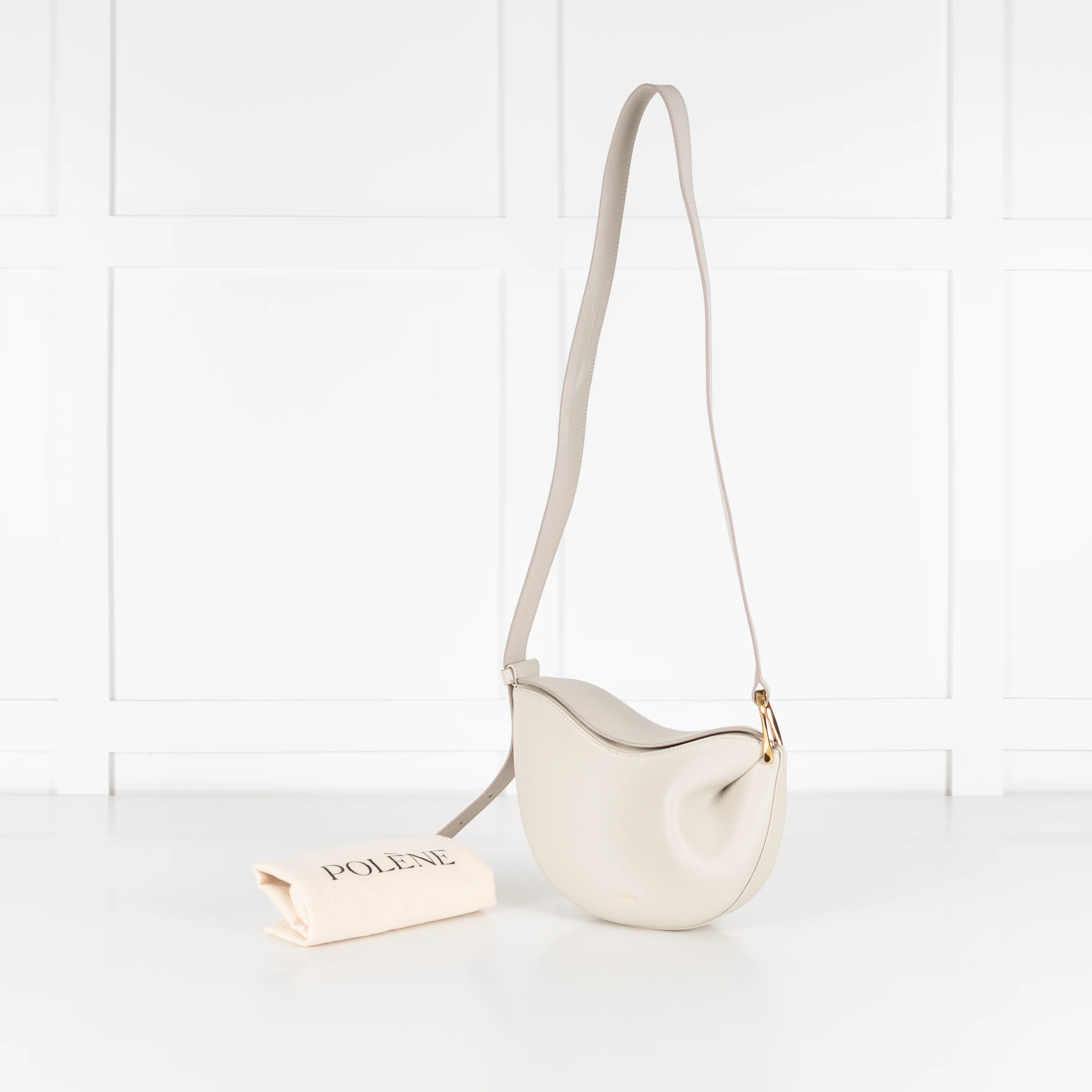 Polene Cream Grainy Leather Tonca Crossbody Bag - Image 3