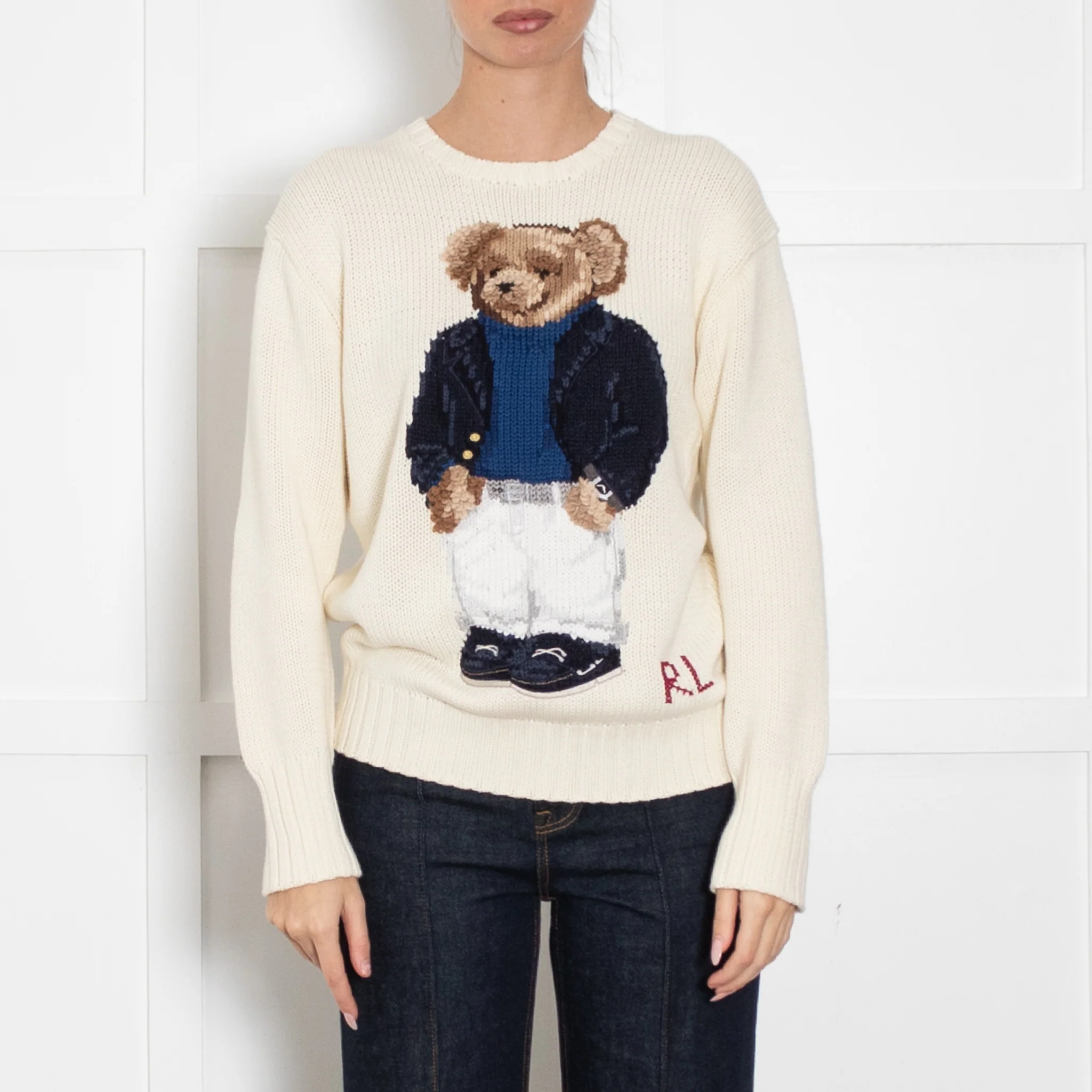 Polo Ralph Lauren Cream Cotton Jumper With Teddy Bear Motif - Image 2