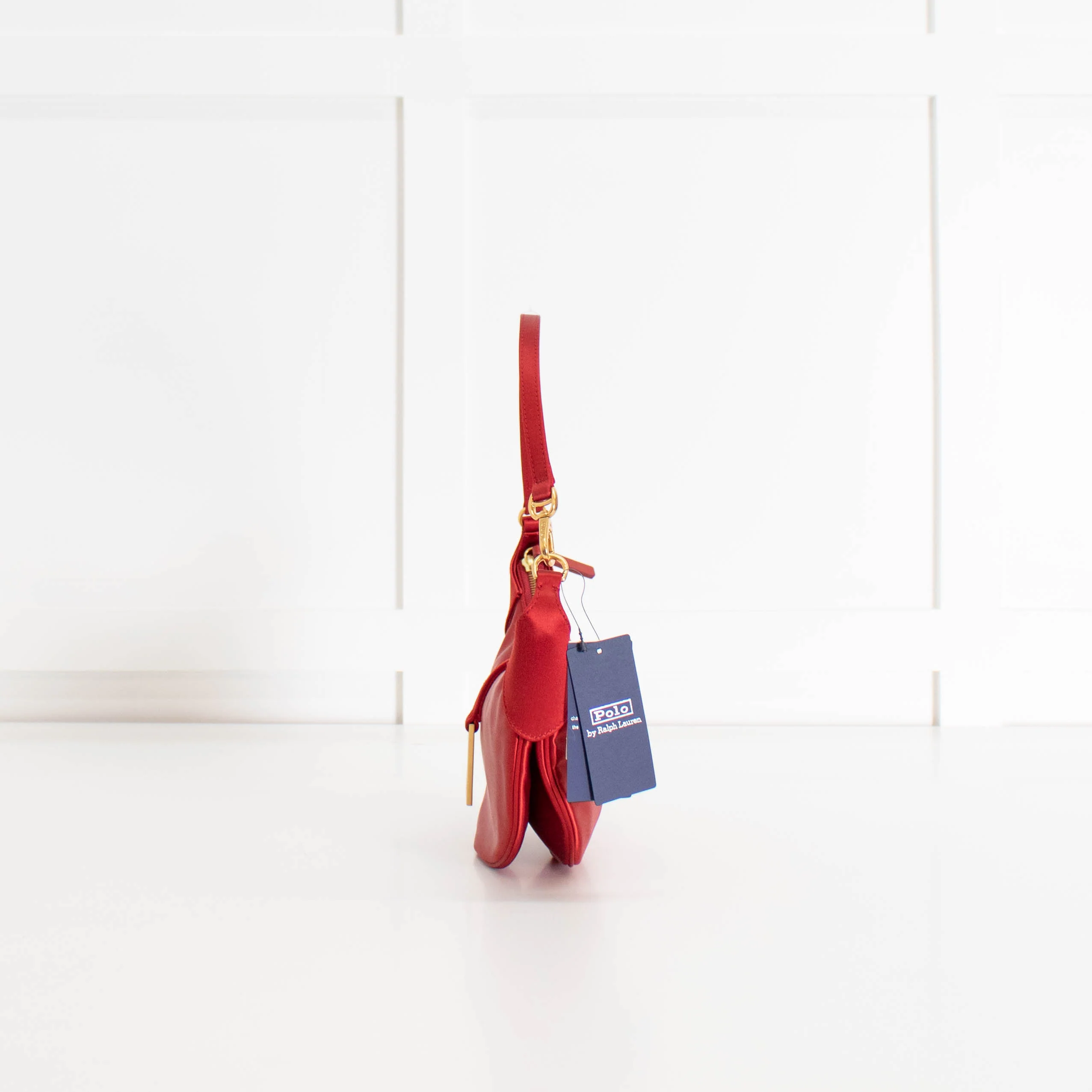 Polo Ralph Lauren Red Satin Gold Logo Shoulder Bag - Image 6