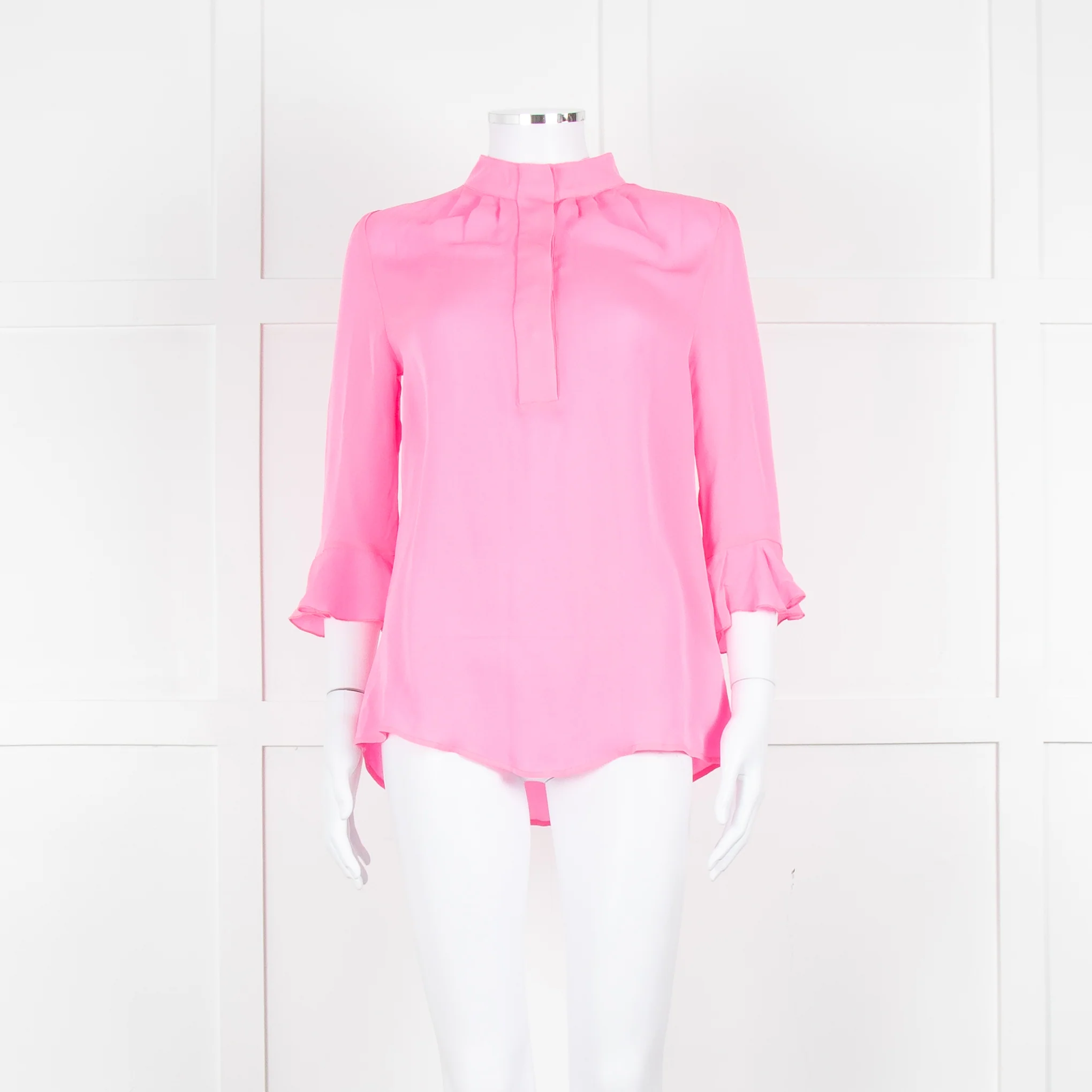 Pom Lampson Hot Pink Silk Frill Trim Sleeve Blouse
