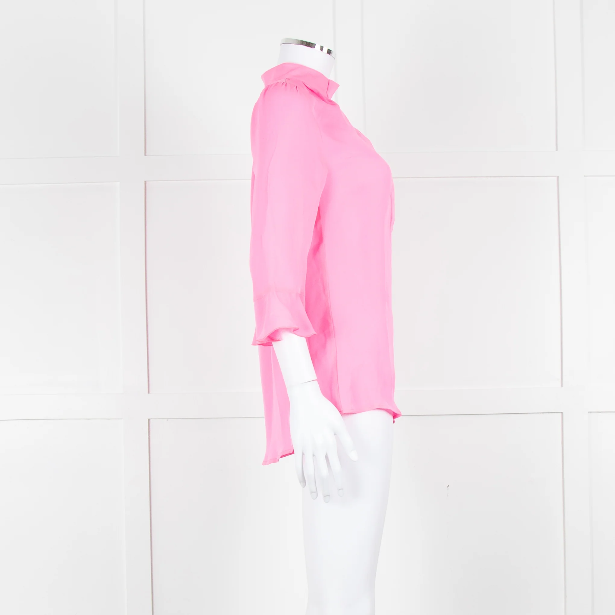 Pom Lampson Hot Pink Silk Frill Trim Sleeve Blouse - Image 3