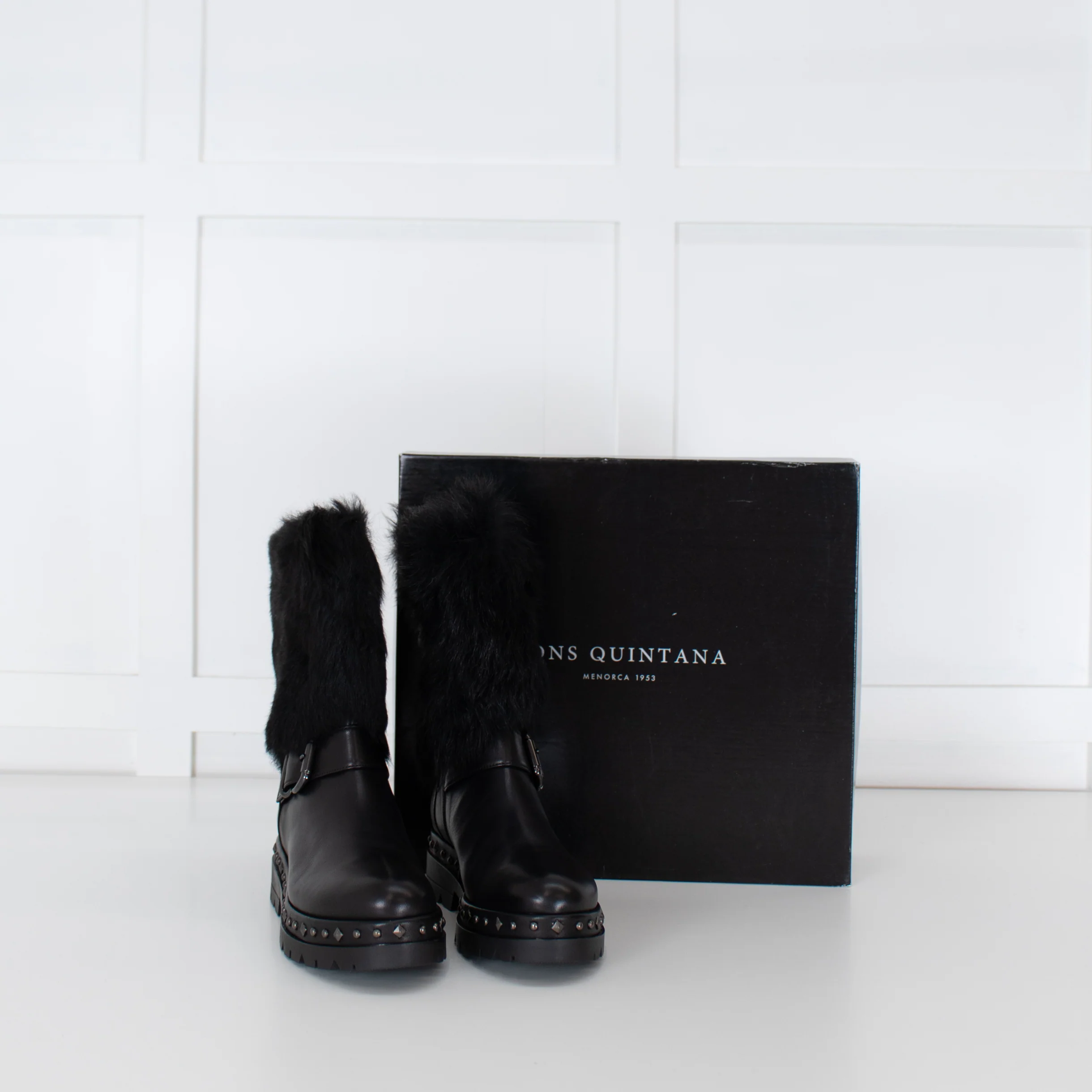 Pons Quintana Black Calf Length Boot With Fur Trim - Image 2