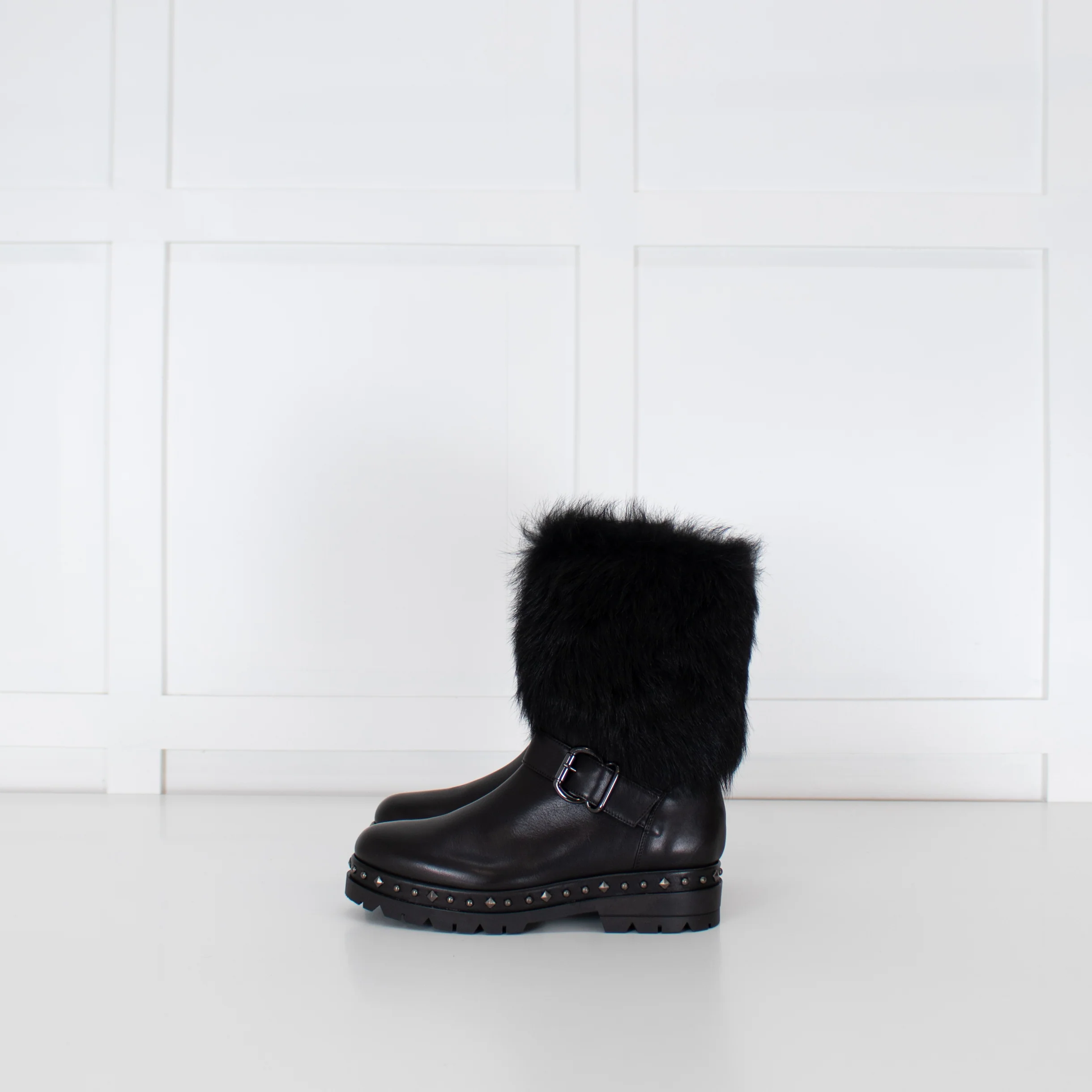 Pons Quintana Black Calf Length Boot With Fur Trim - Image 3