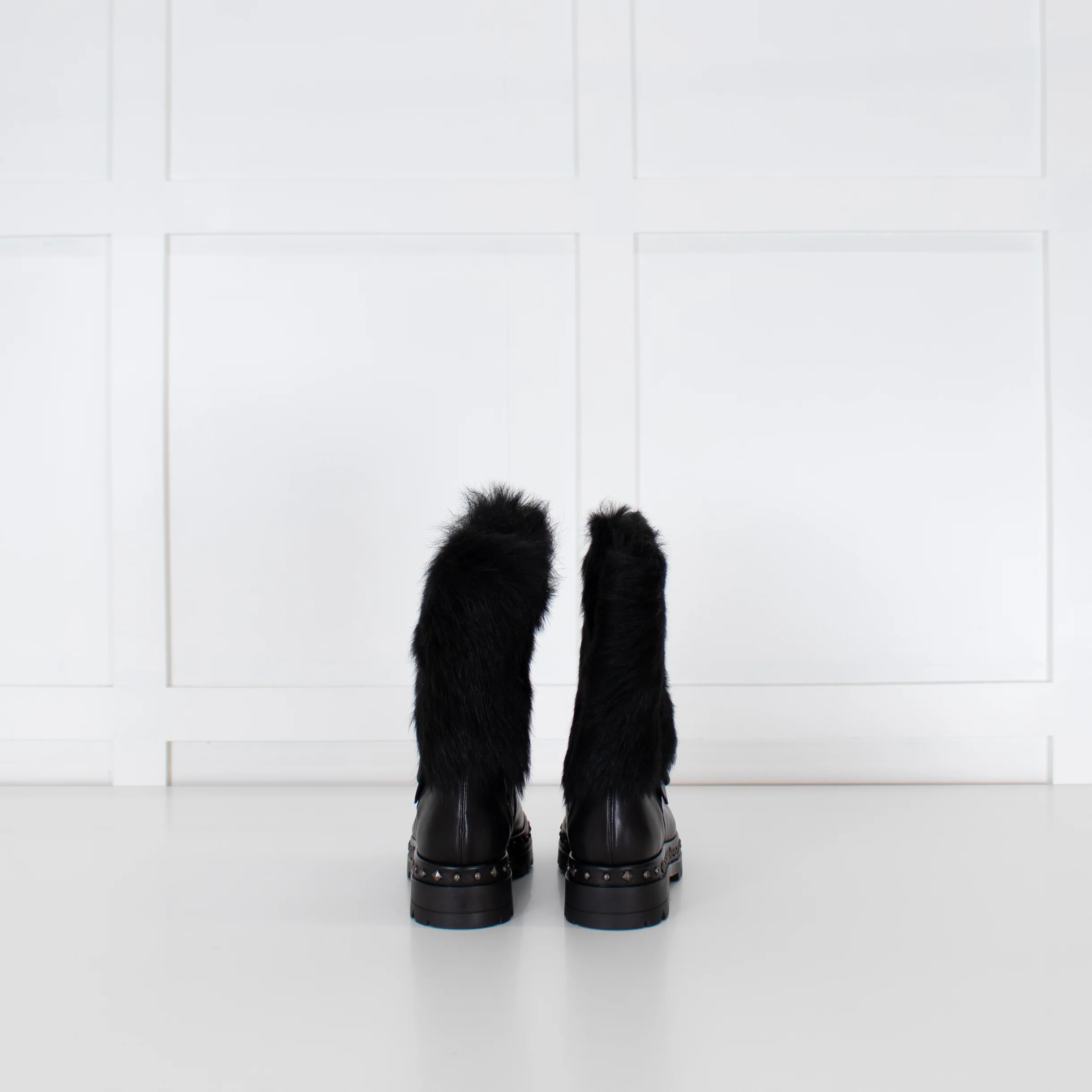 Pons Quintana Black Calf Length Boot With Fur Trim - Image 4
