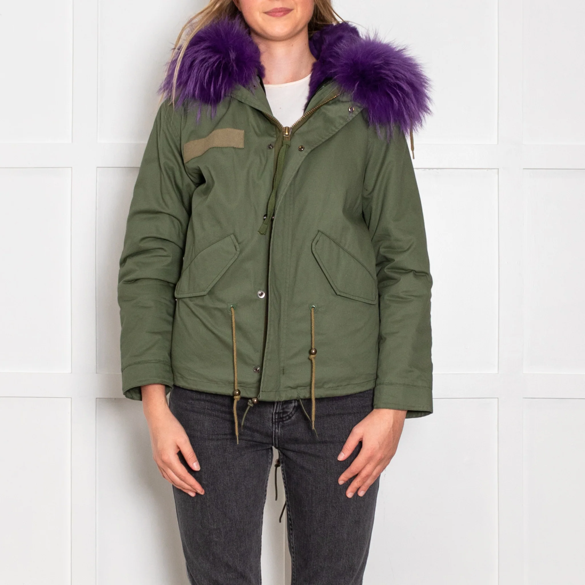 Popski Green Purple Detachable Fur Lining Hooded Coat - Image 2