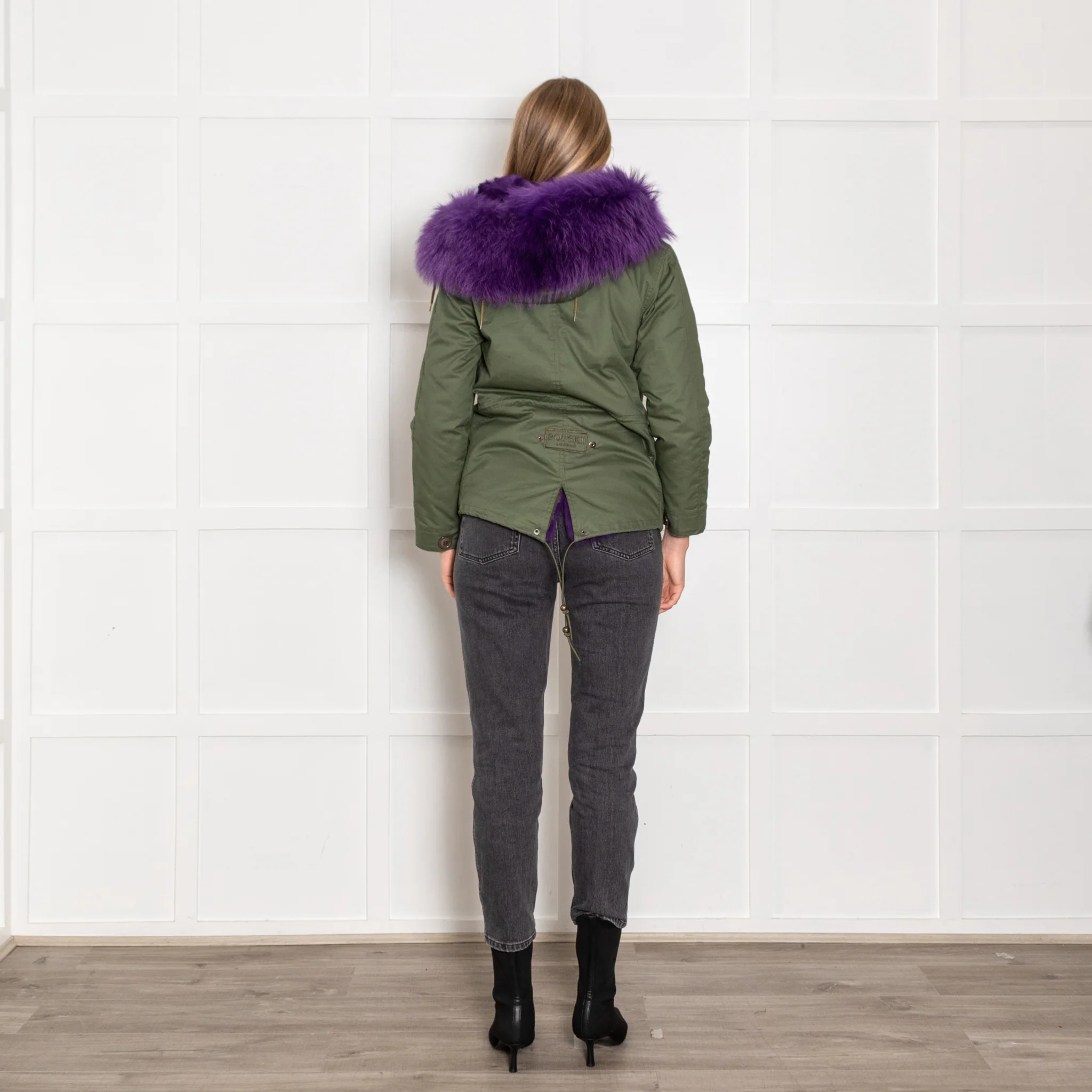 Popski Green Purple Detachable Fur Lining Hooded Coat - Image 6