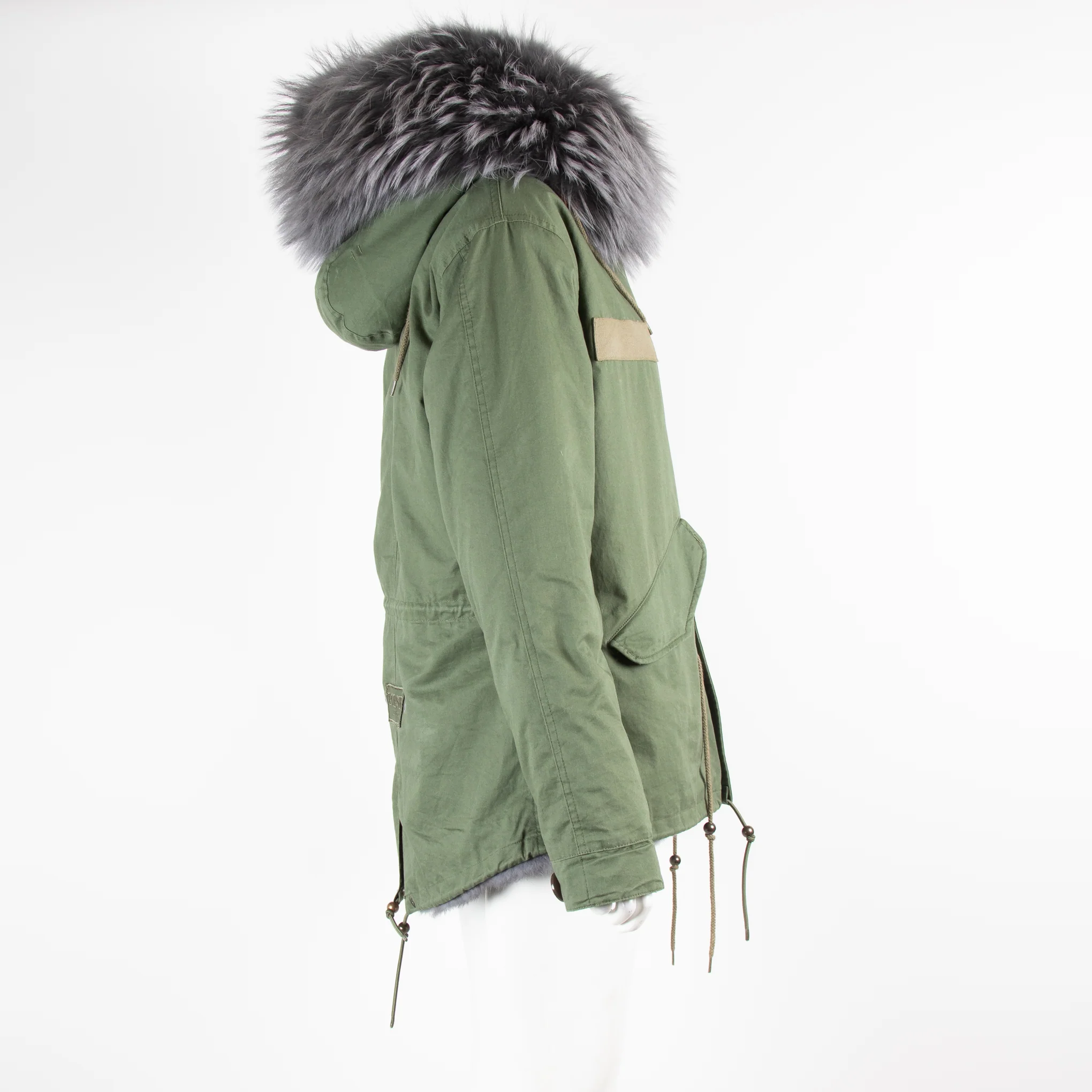 Popski London Khaki Grey Fur Parka - Image 2