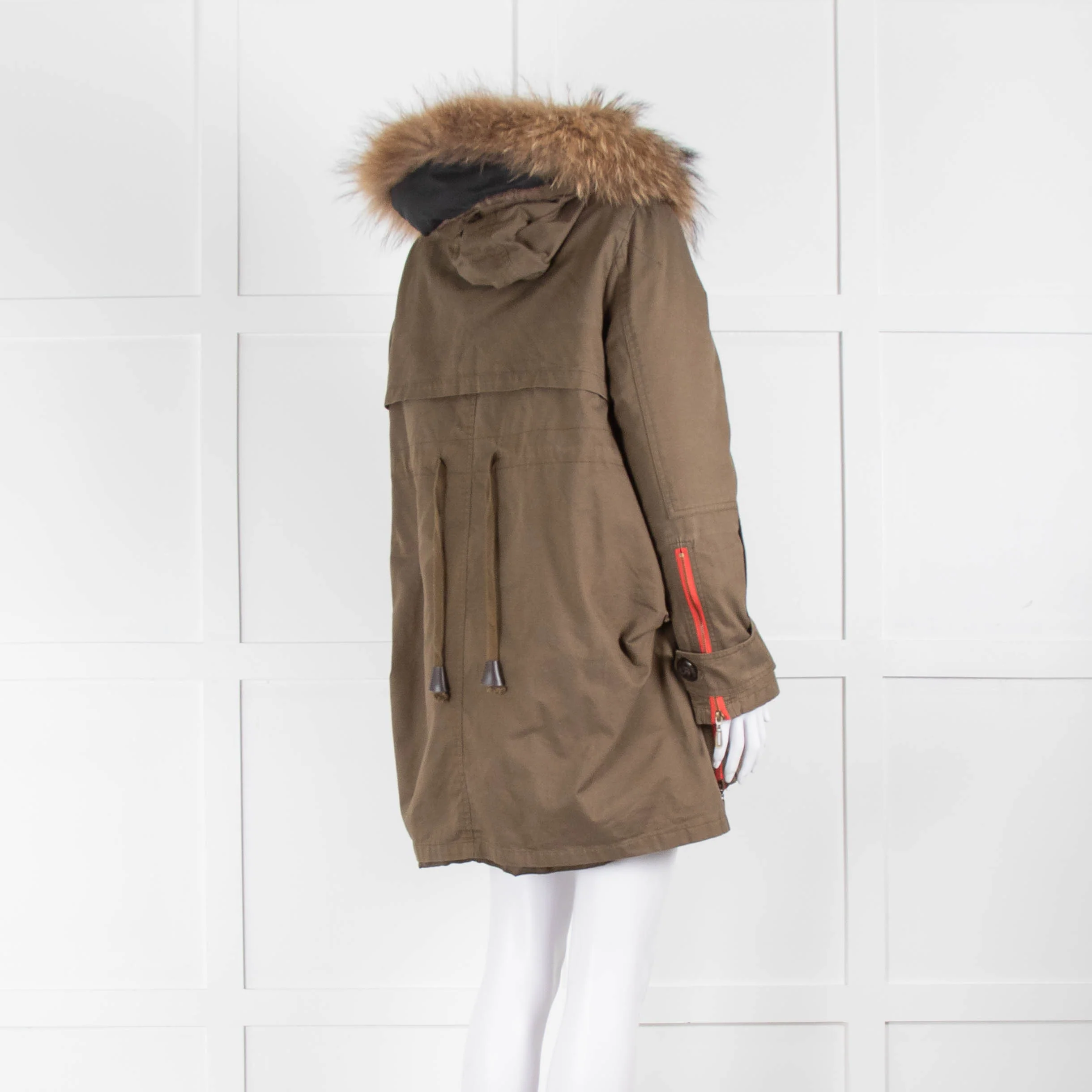 Popski London Khaki Parka With Detachable Lining And Fur Trim Hood - Image 4