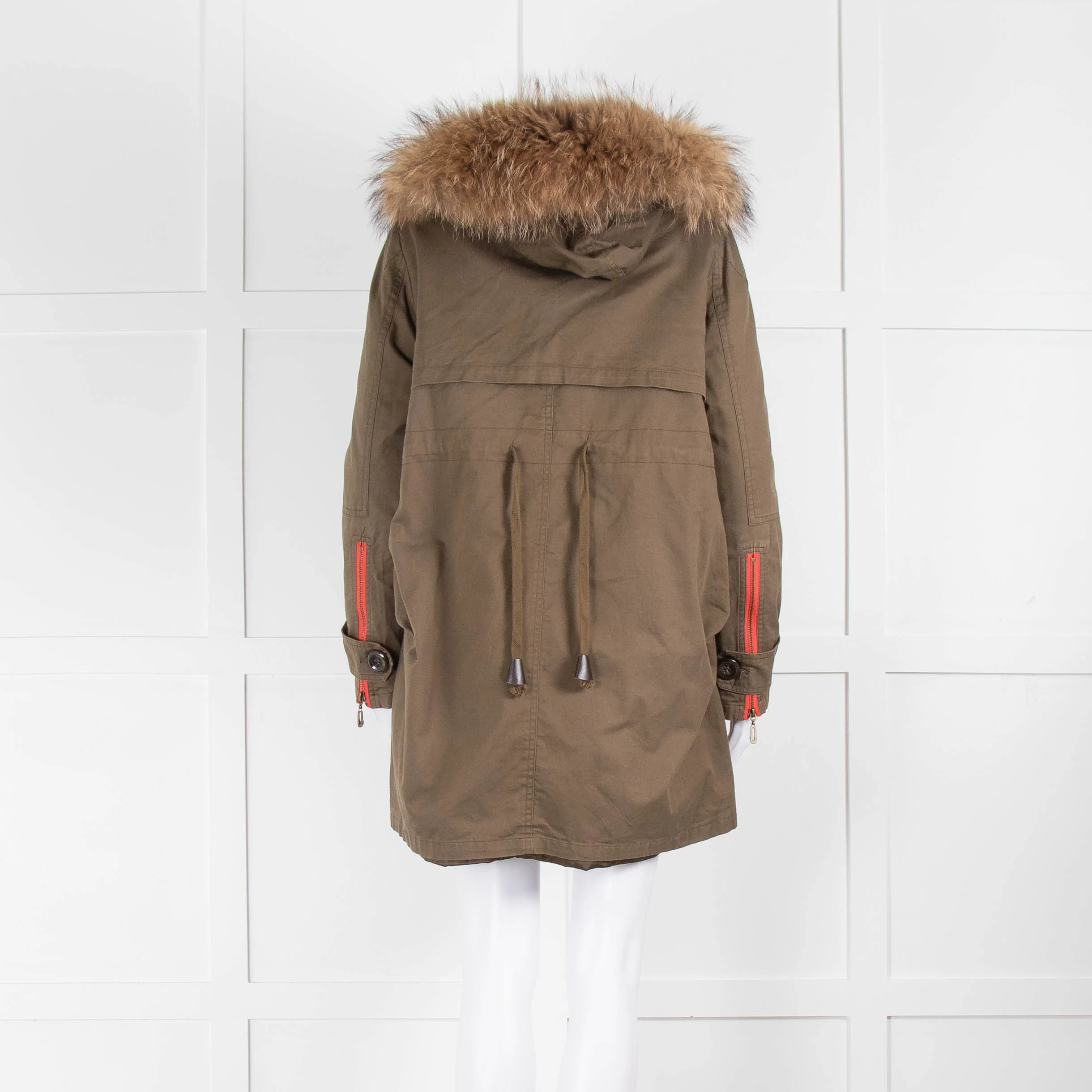 Popski London Khaki Parka With Detachable Lining And Fur Trim Hood - Image 5