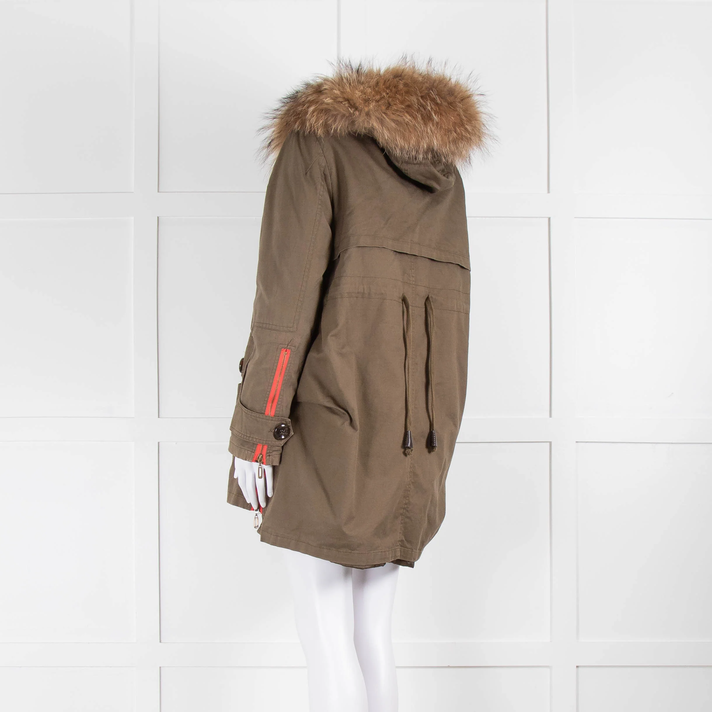 Popski London Khaki Parka With Detachable Lining And Fur Trim Hood - Image 6