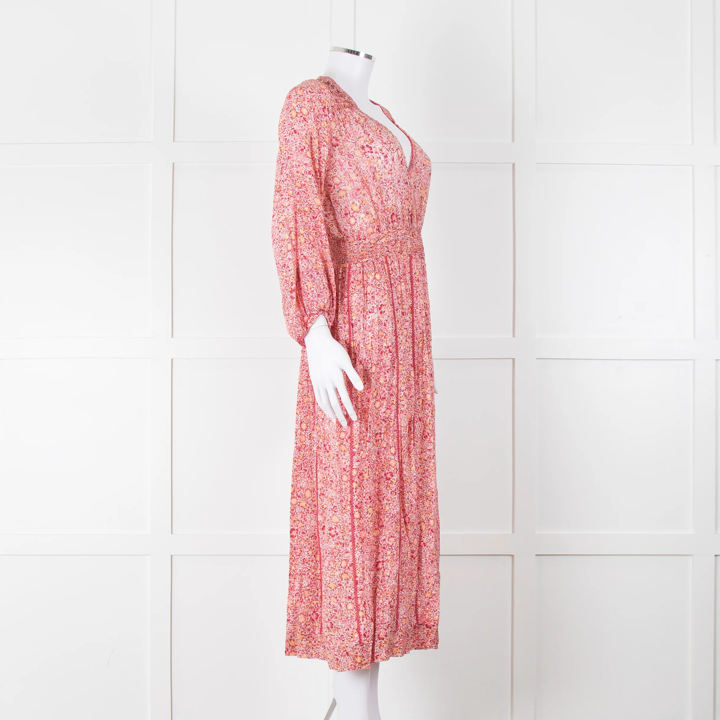 Poupette St Barth Pink Floral Long Sleeve Midi Dress - Image 2