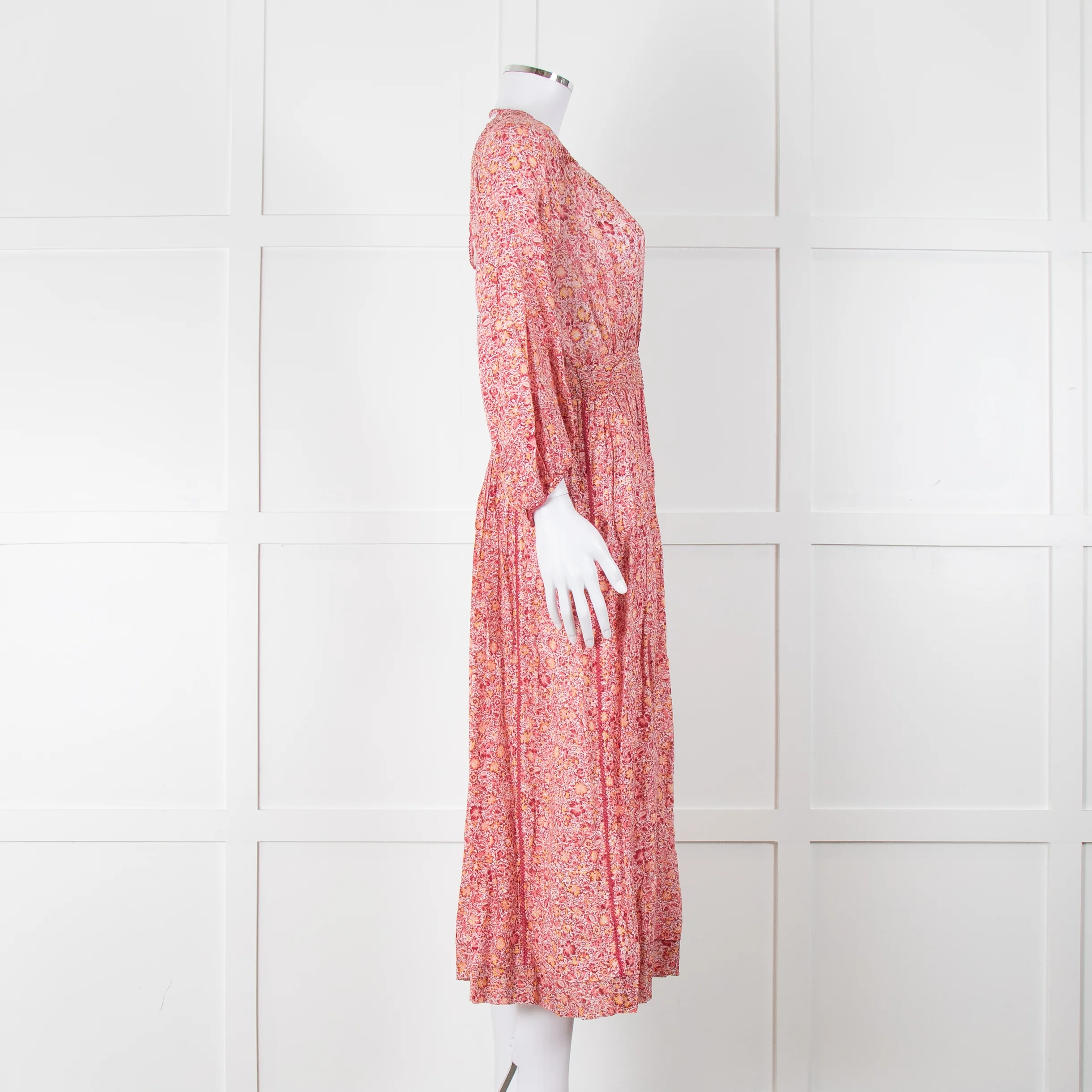 Poupette St Barth Pink Floral Long Sleeve Midi Dress - Image 3