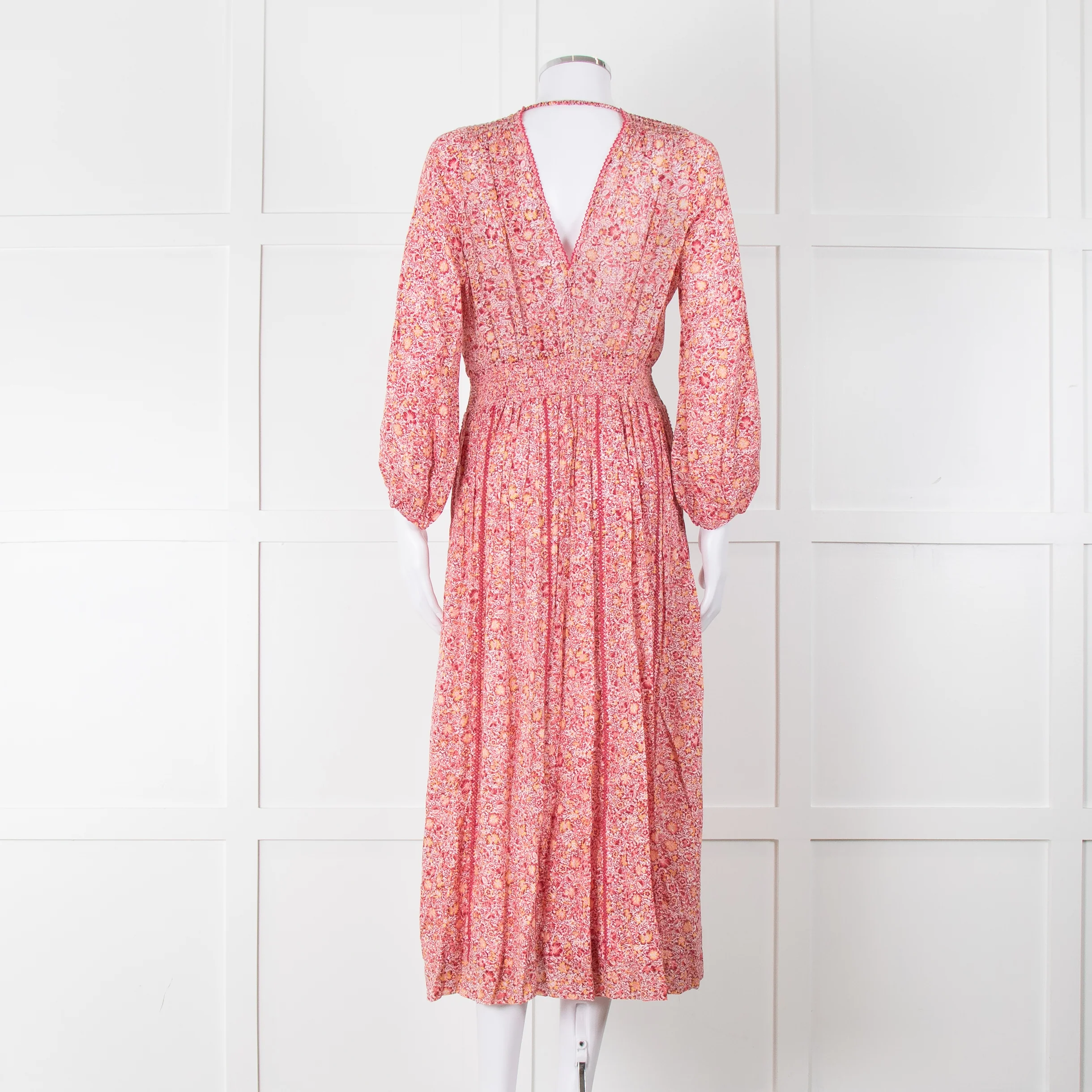 Poupette St Barth Pink Floral Long Sleeve Midi Dress - Image 4