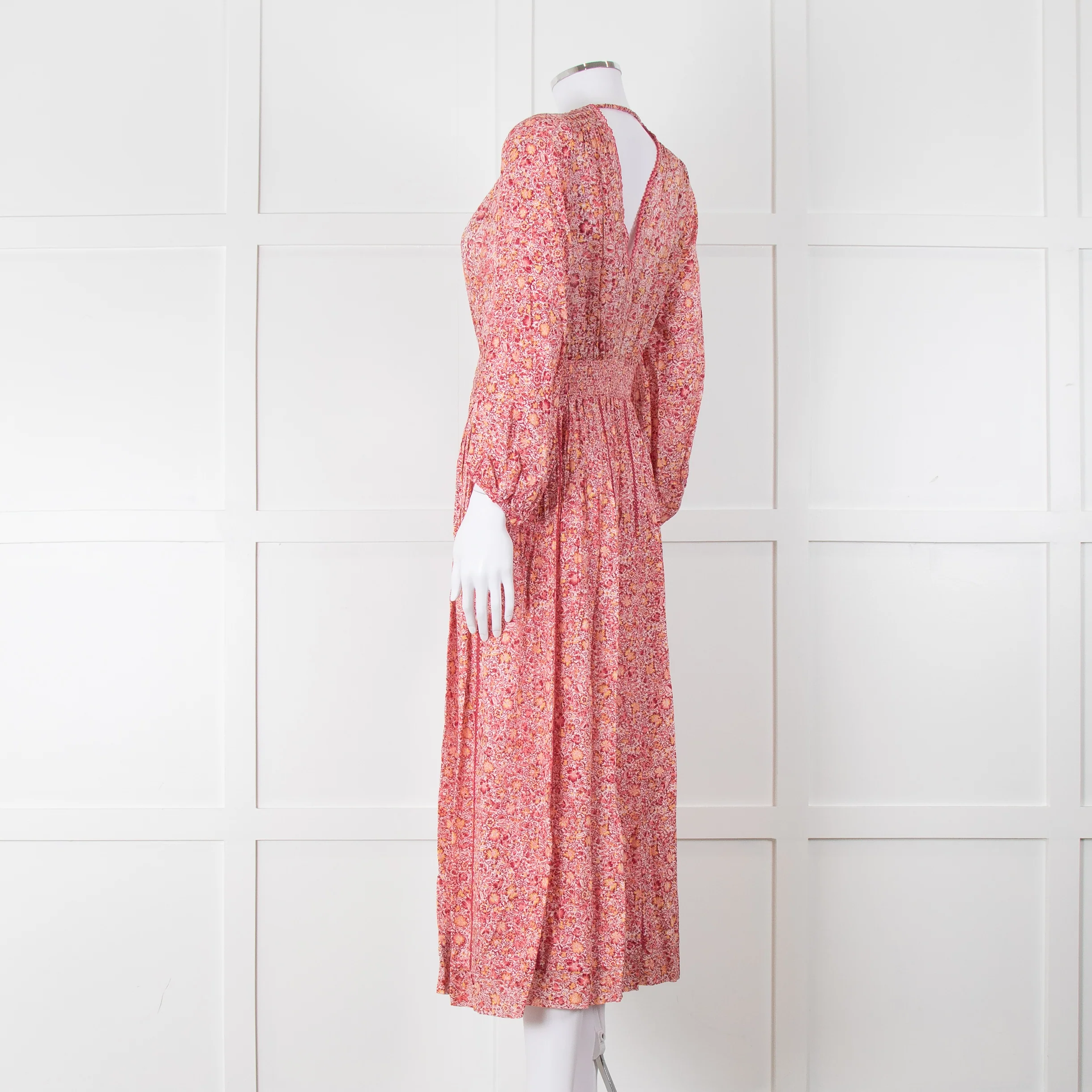 Poupette St Barth Pink Floral Long Sleeve Midi Dress - Image 5