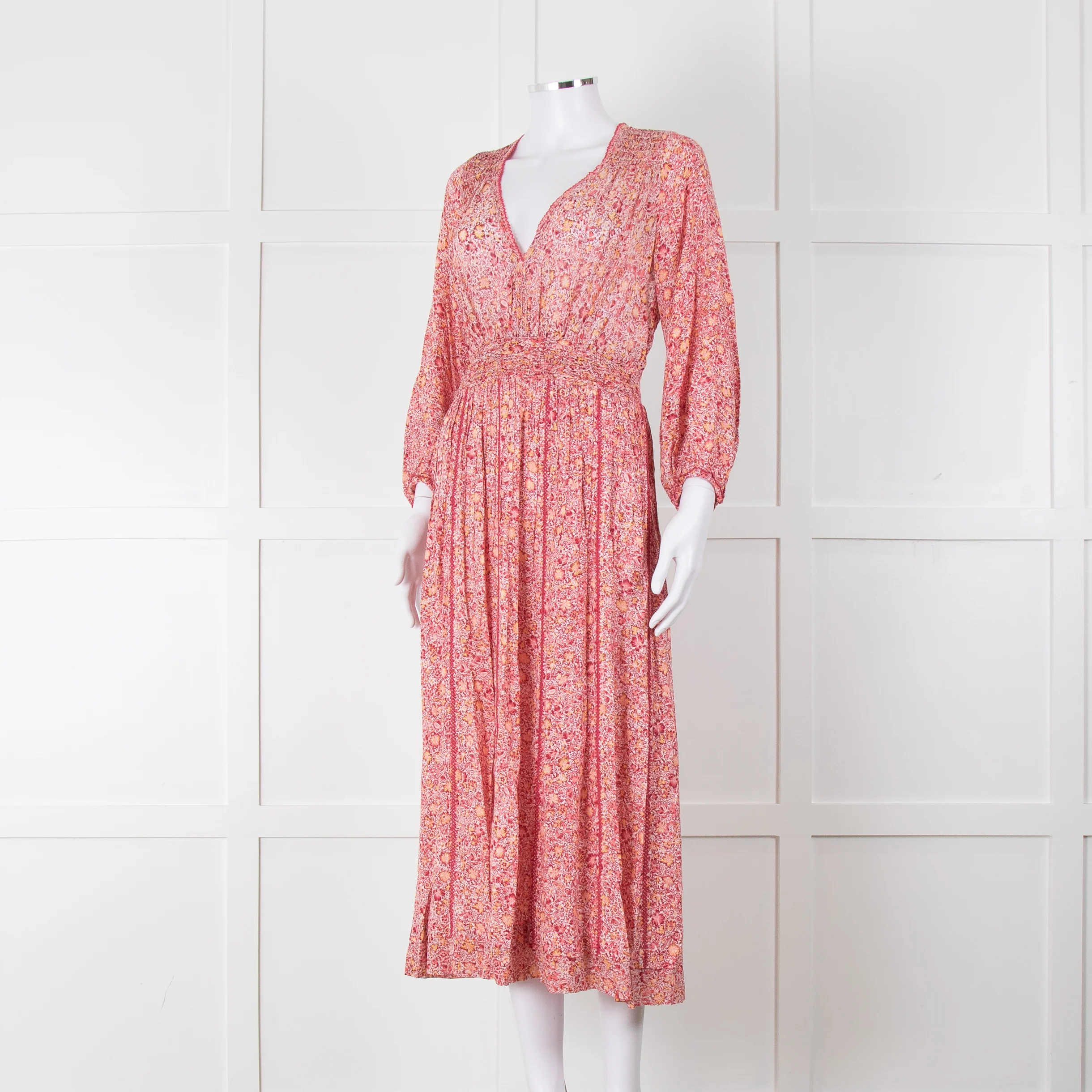 Poupette St Barth Pink Floral Long Sleeve Midi Dress - Image 7