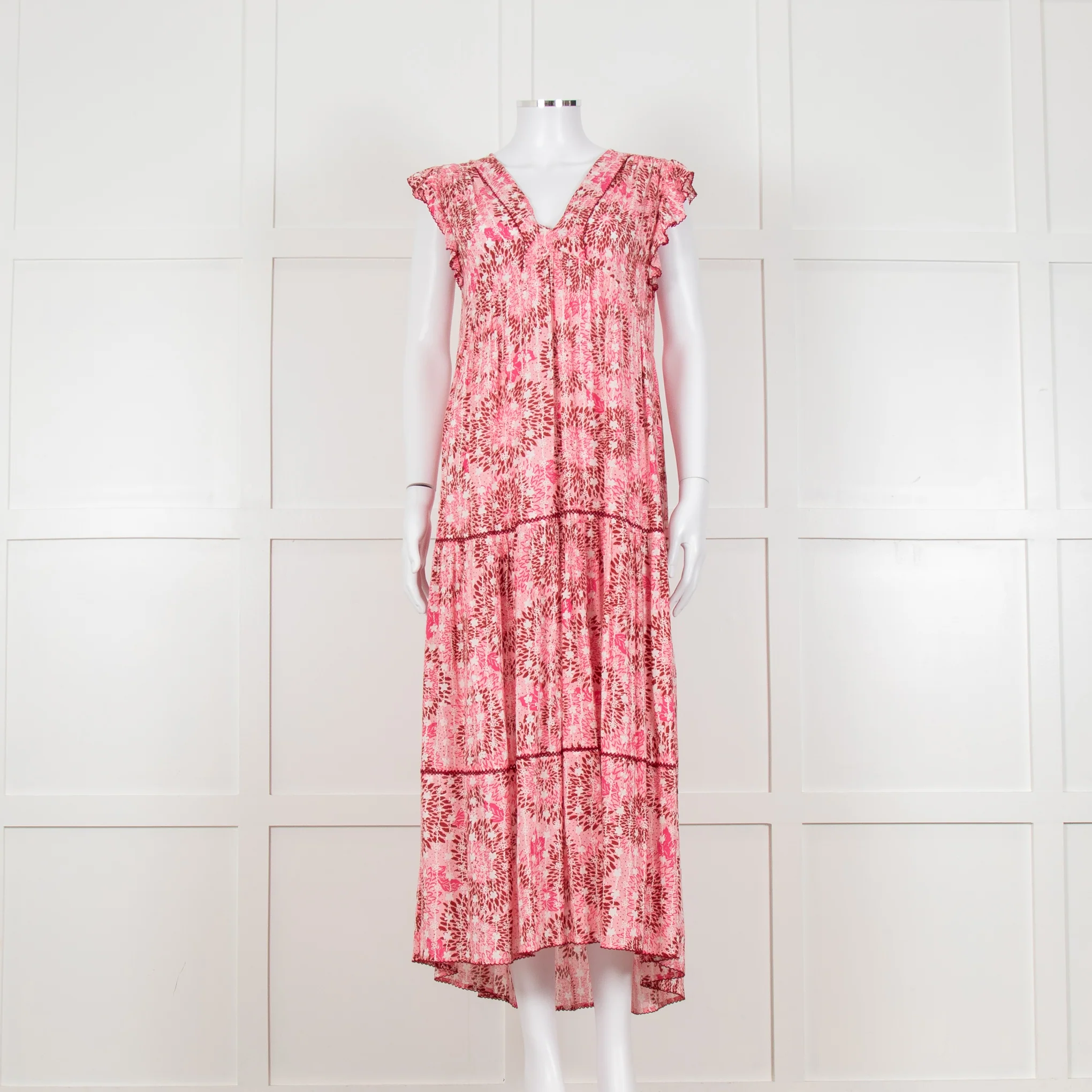 Poupette St Barth Pink Floral Print Tiered Dress